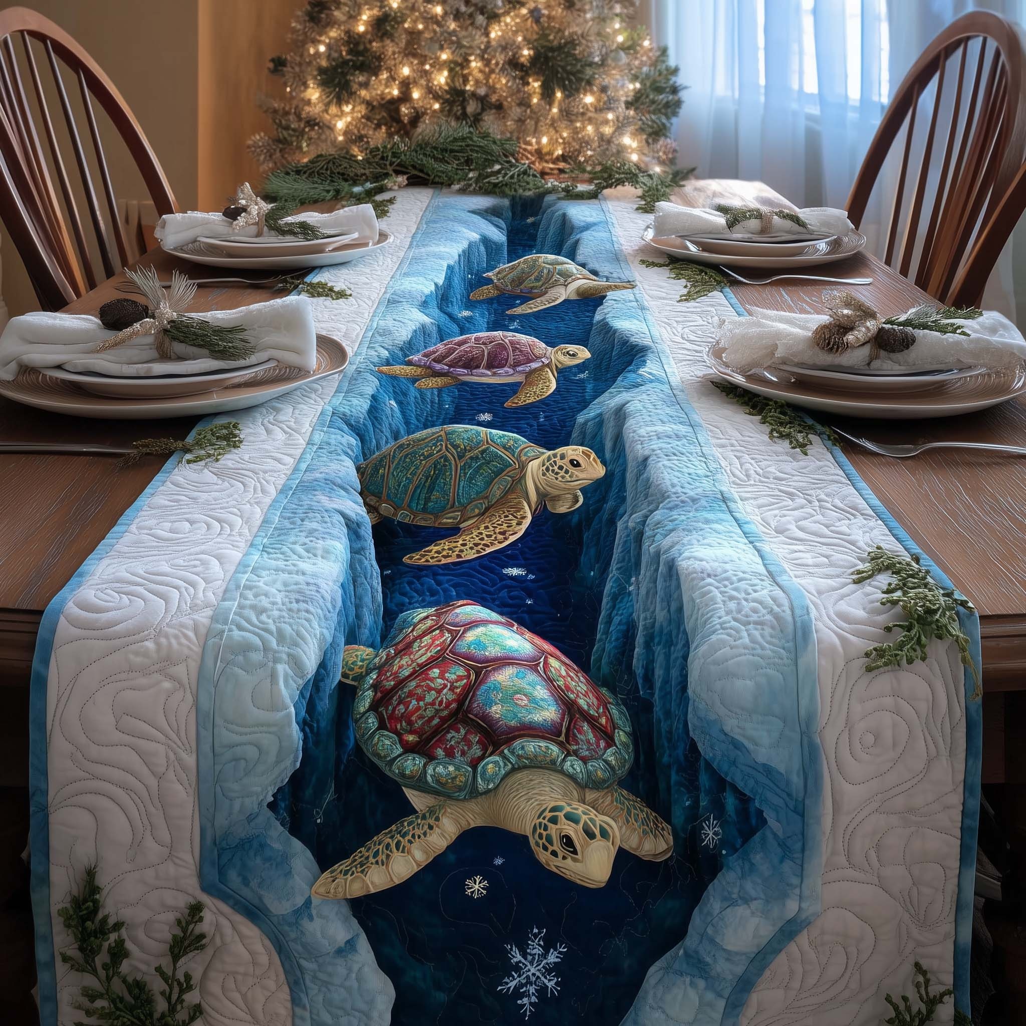 Ocean Parade Quilted Table Runner Rustic Kitchen Dining Decor Gift For Cozy Family Home