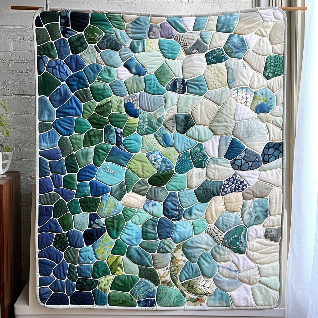 Ocean Pebble Panorama Quilted Blanket Christmas Presents For Friend