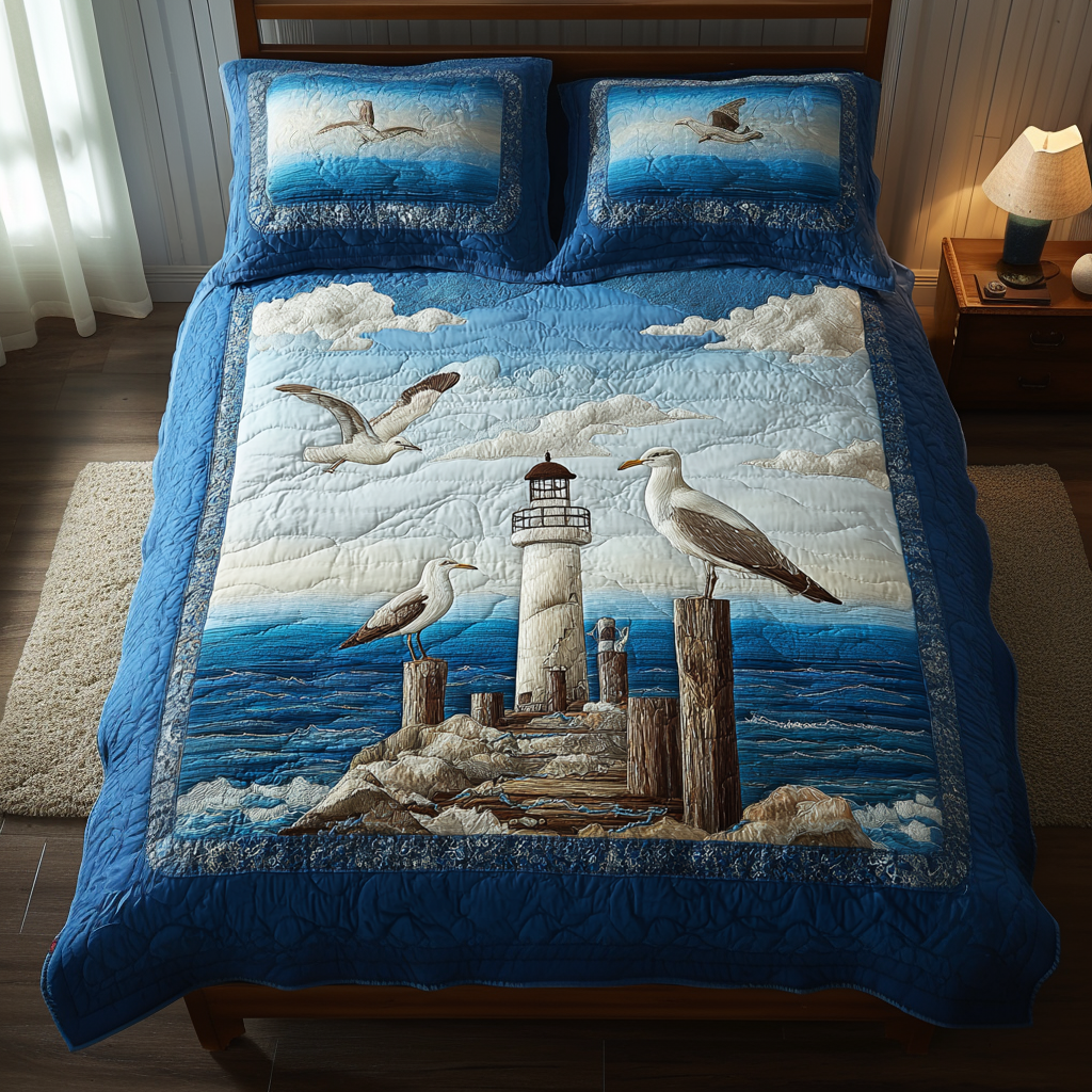 Ocean Seagull Quilted Bedding Set Best Comforter Sets Gifts For Seagull Lovers