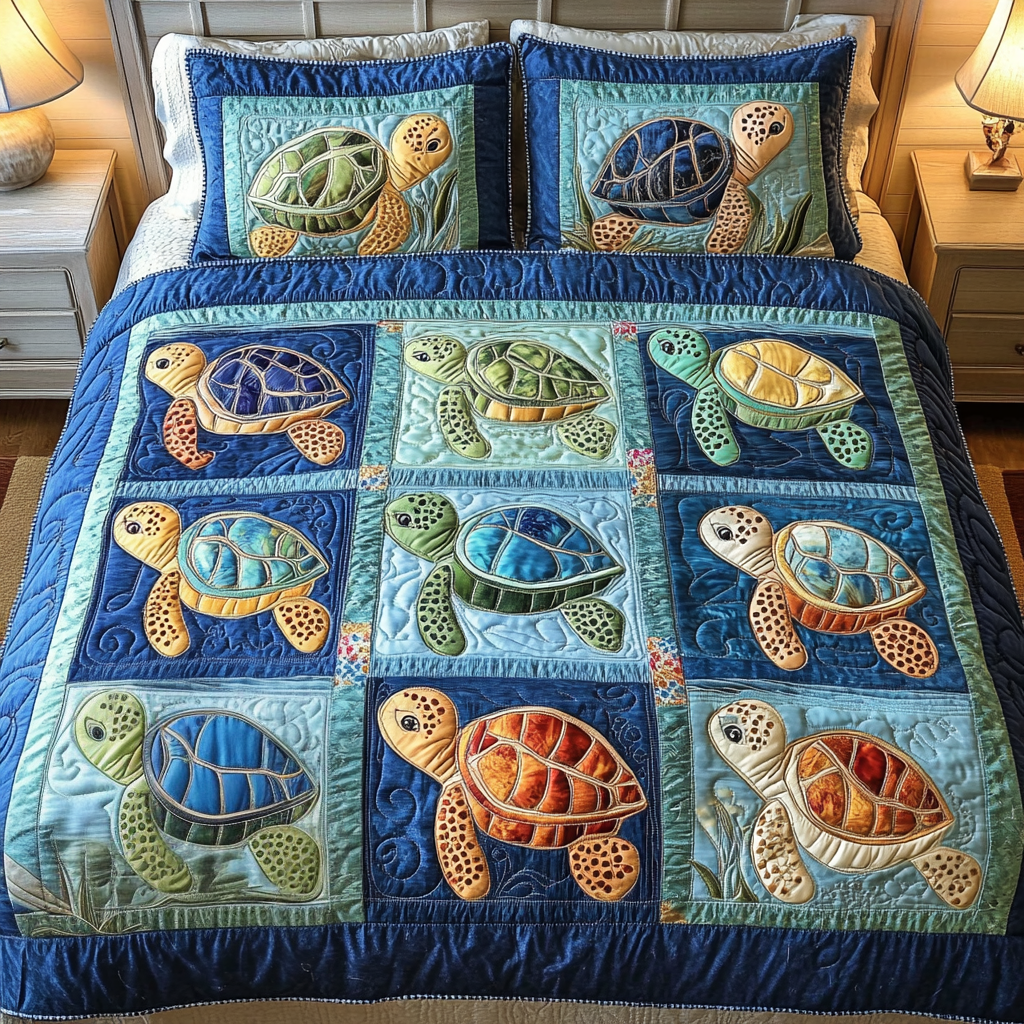 Ocean Serenity Quilted Bedding Set Best Bed Sheet Set Sea Turtle Gift Ideas
