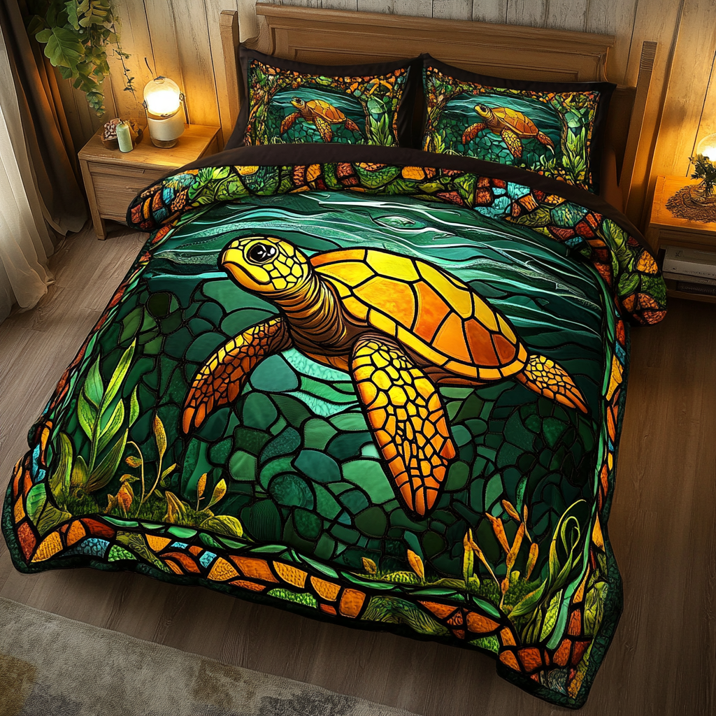Ocean Serenity Quilted Bedding Set Cozy Bedroom Decor Sea Turtle Gifts For Her