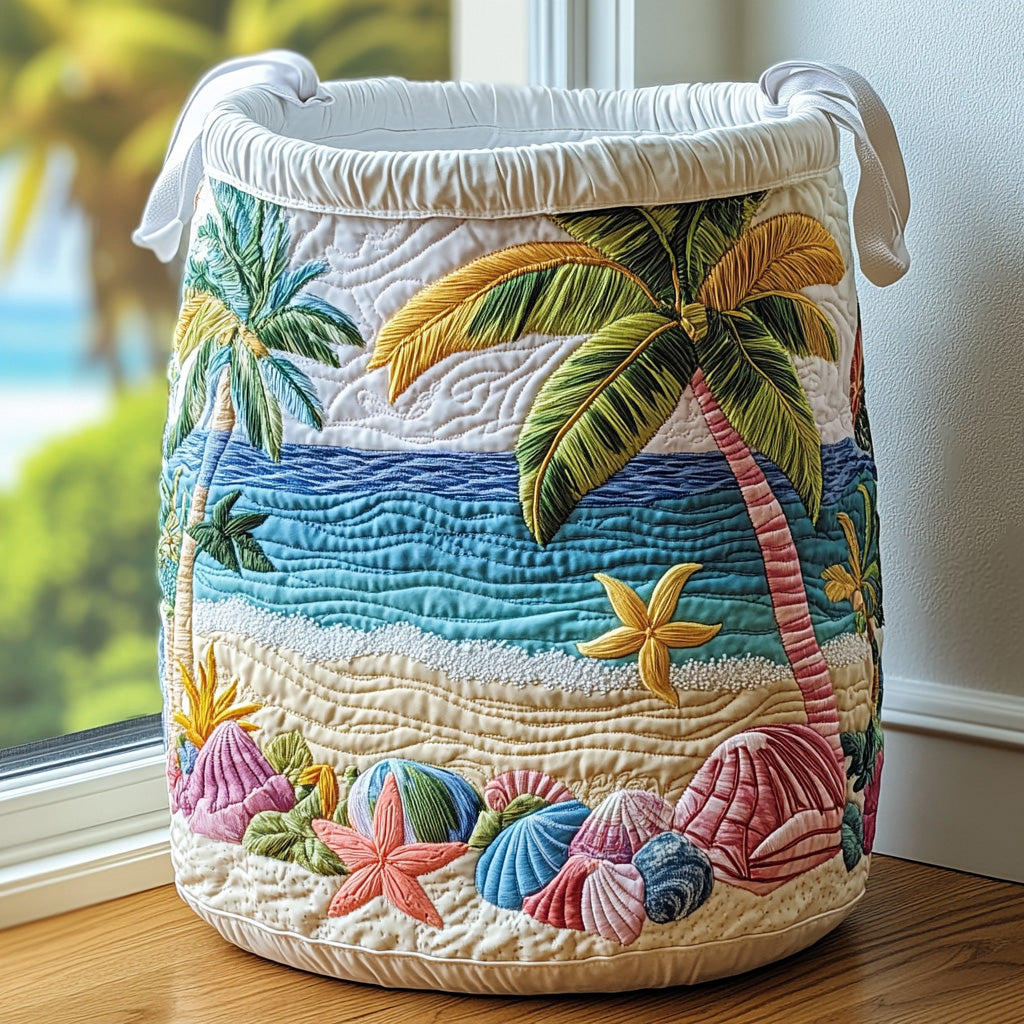 Ocean Serenity Quilted Laundry Basket Merch For Family Time