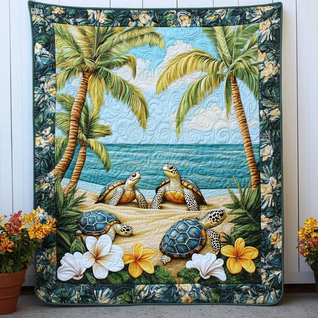 Ocean Shell Echo Quilted Blanket Nice Throw Blanket Best Gifts For Turtle Lovers
