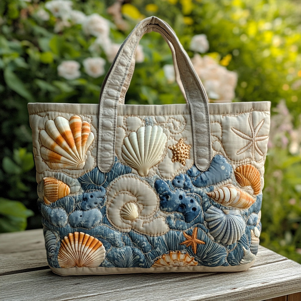Ocean Shells Quilted Tote Bag Unique Gifts For Ocean Lovers