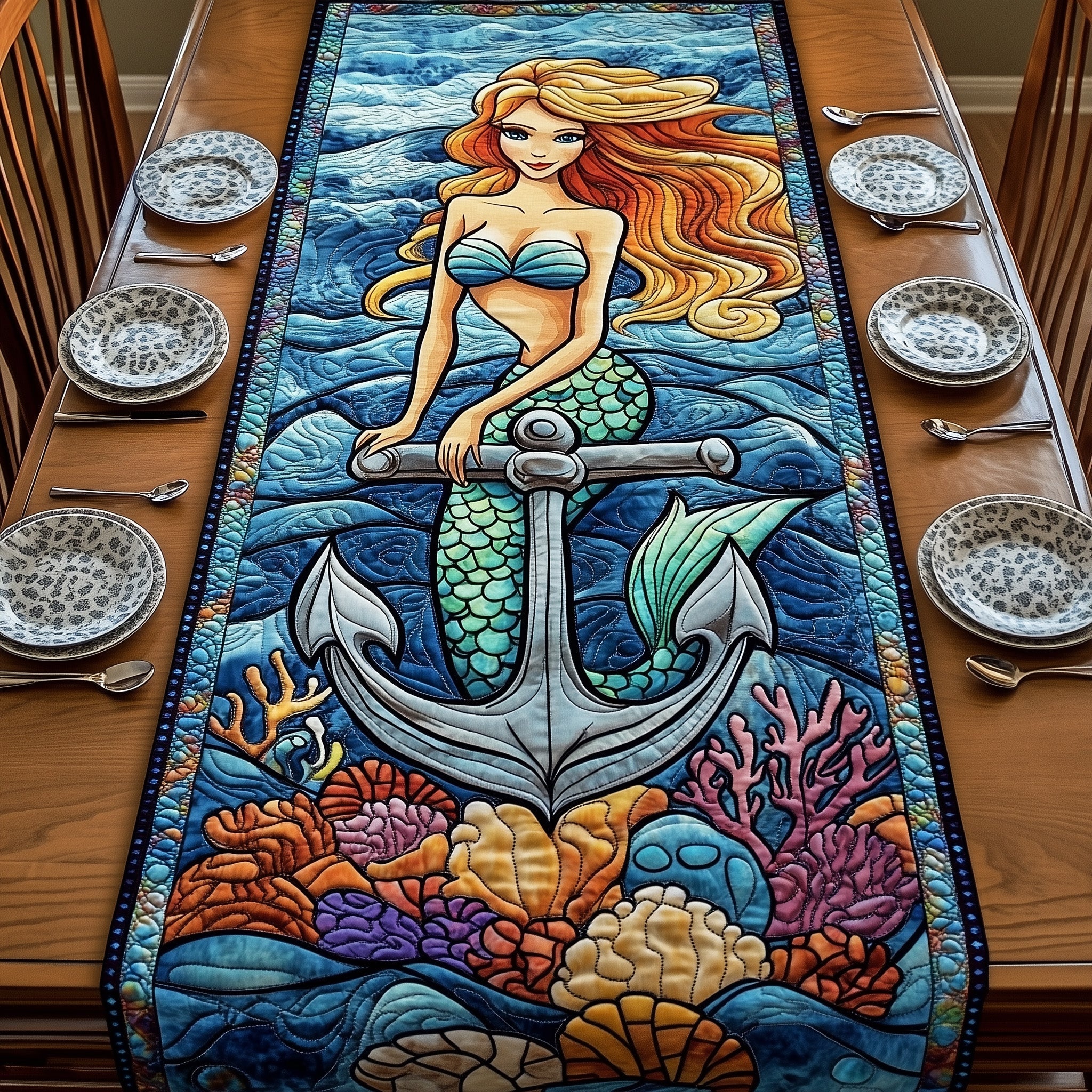 Ocean Soul Quilted Table Runner Cozy Winter Table Runner for Home