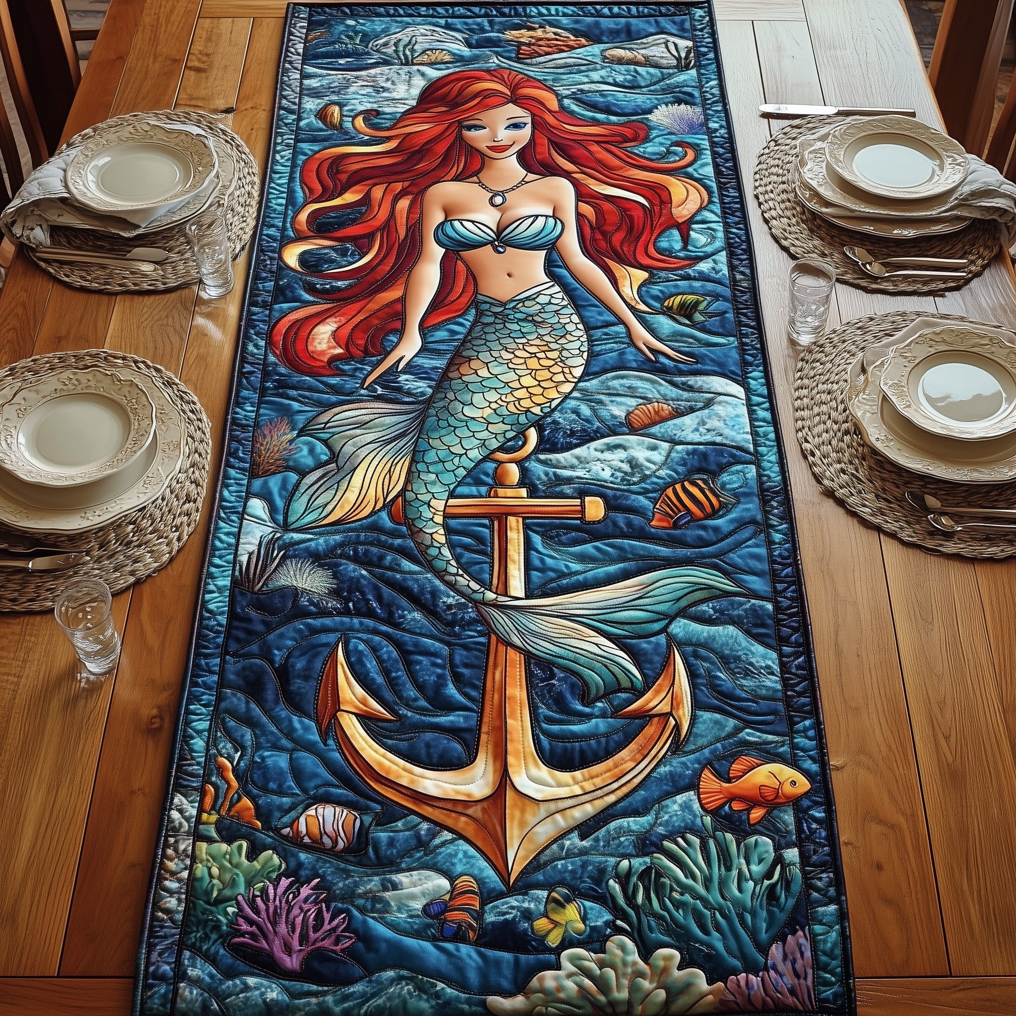 Ocean Soul Quilted Table Runner Holiday Party Table Runner