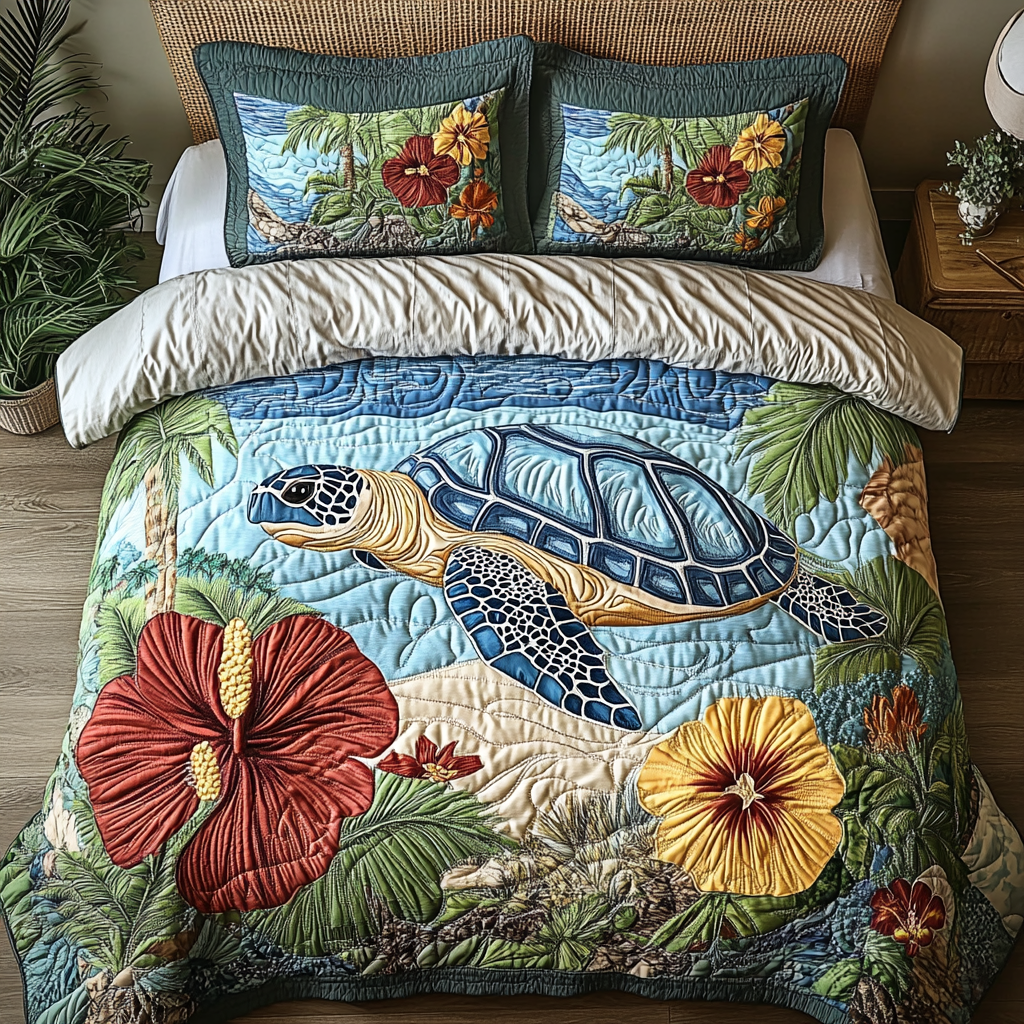 Ocean Spirit Quilted Bedding Set Cool Bedroom Decor Sea Turtle Stuff