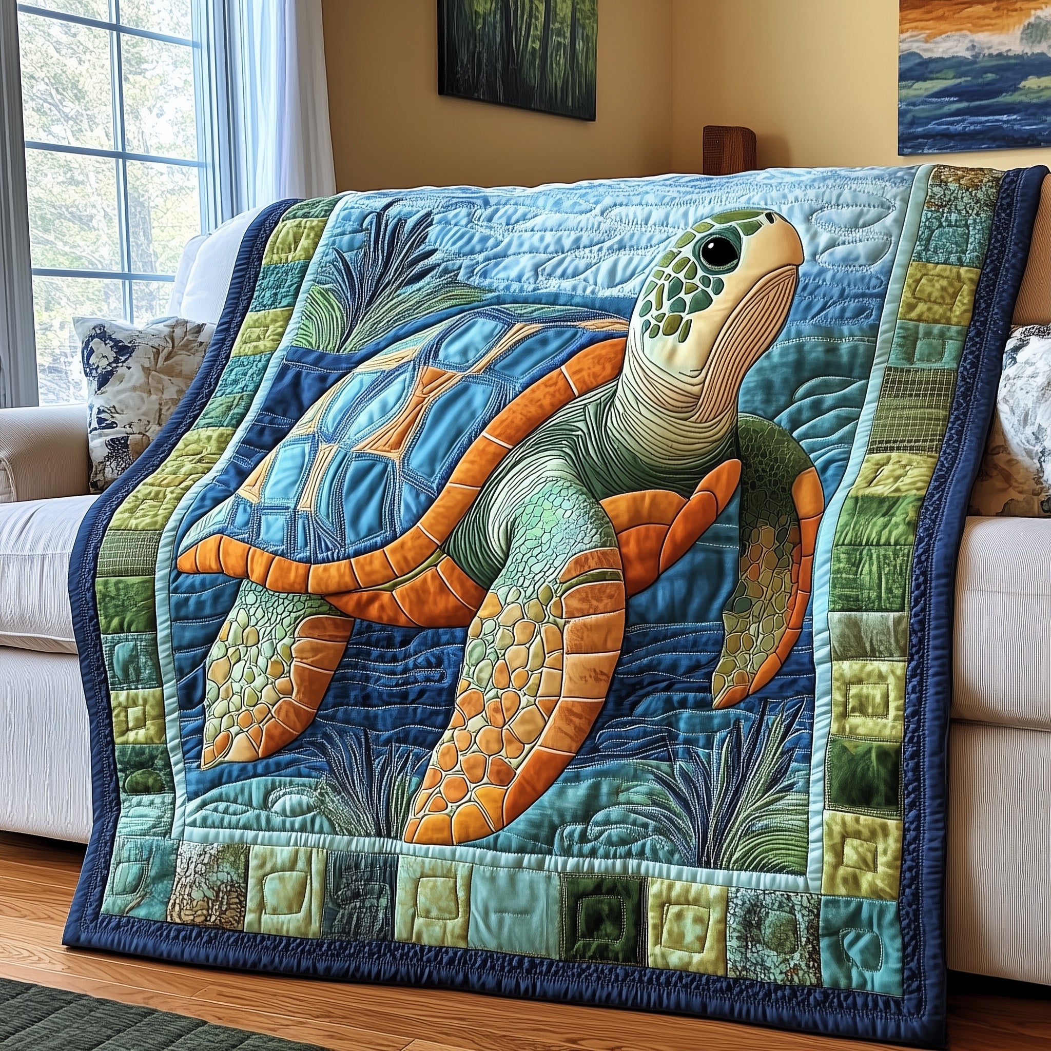 Ocean Spirit Quilted Blanket Merchandise Throw BlanketChristmas Presents For Sea Turtle Lovers