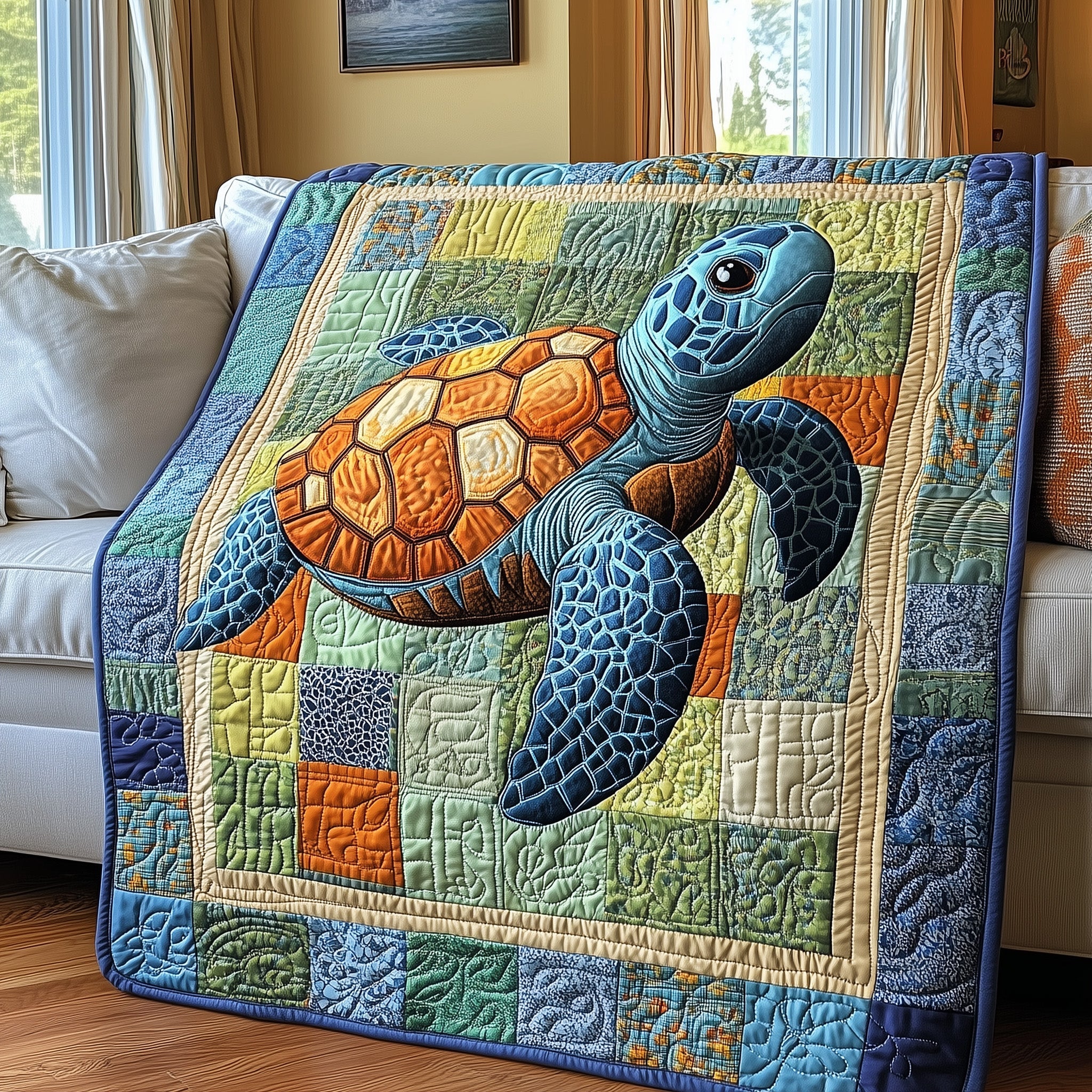 Ocean Spirit Quilted Blanket Merchandise Throw BlanketGifts For People Who Loves Sea Turtle