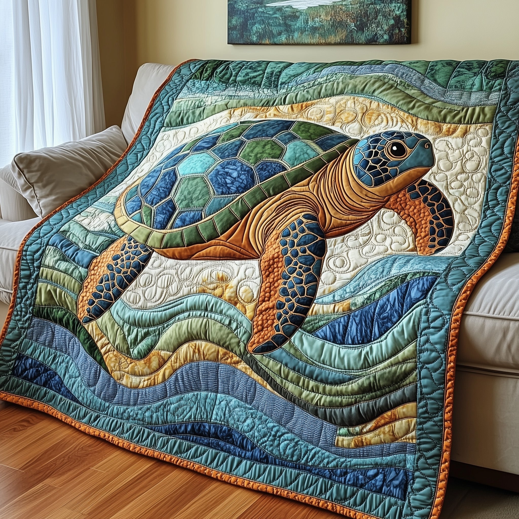 Ocean Spirit Quilted Blanket Merchandise Throw BlanketSea Turtle Gifts For Her