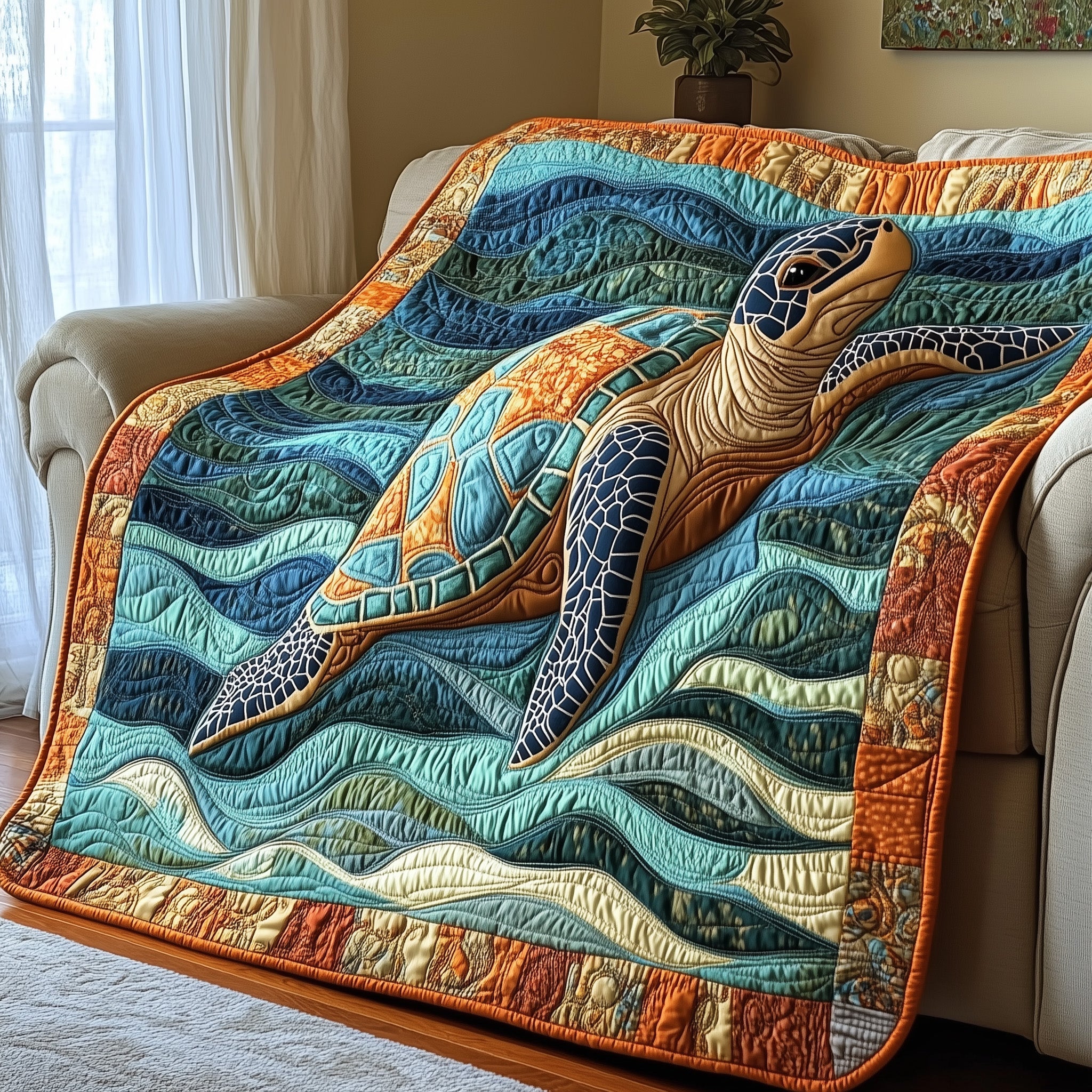 Ocean Spirit Quilted Blanket Merchandise Throw BlanketSea Turtle Merchandise