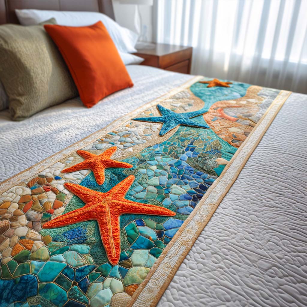 Ocean Stars Quilted Bed Runner Bedroom Decor Christmas Gifts For Ocean Lovers