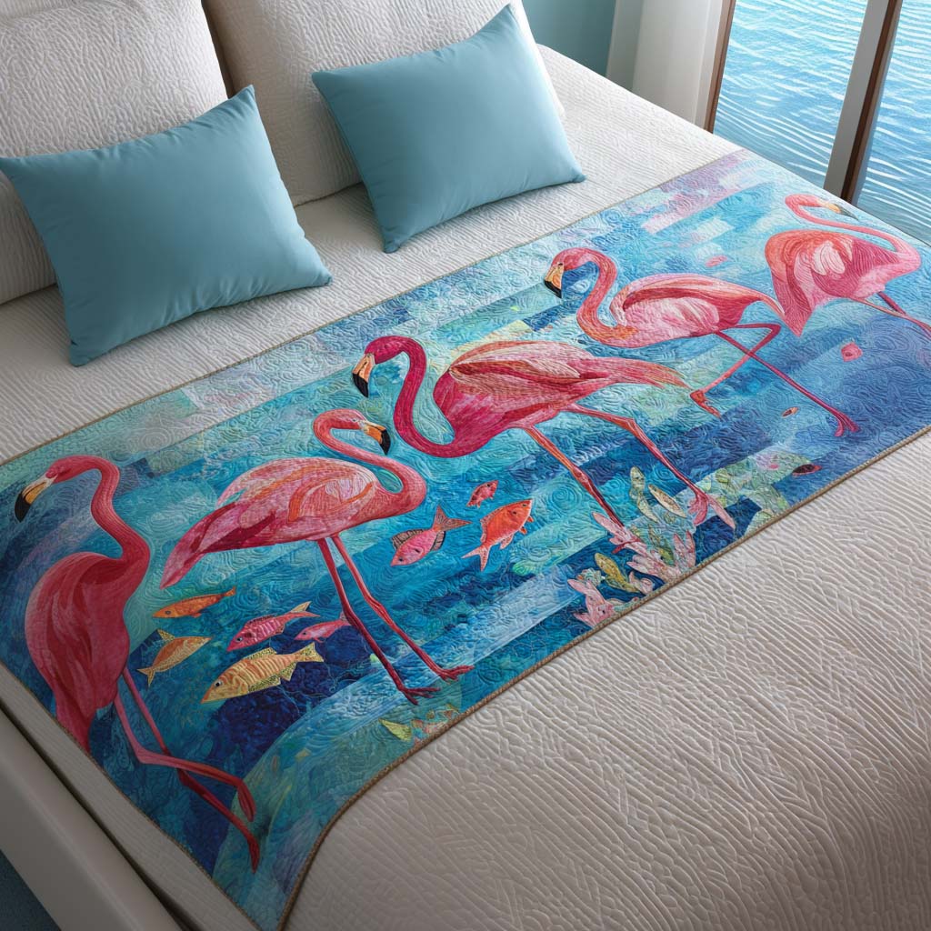 Ocean Stroll Quilted Bed Runner Bedroom Decor Best Flamingo Related Gifts