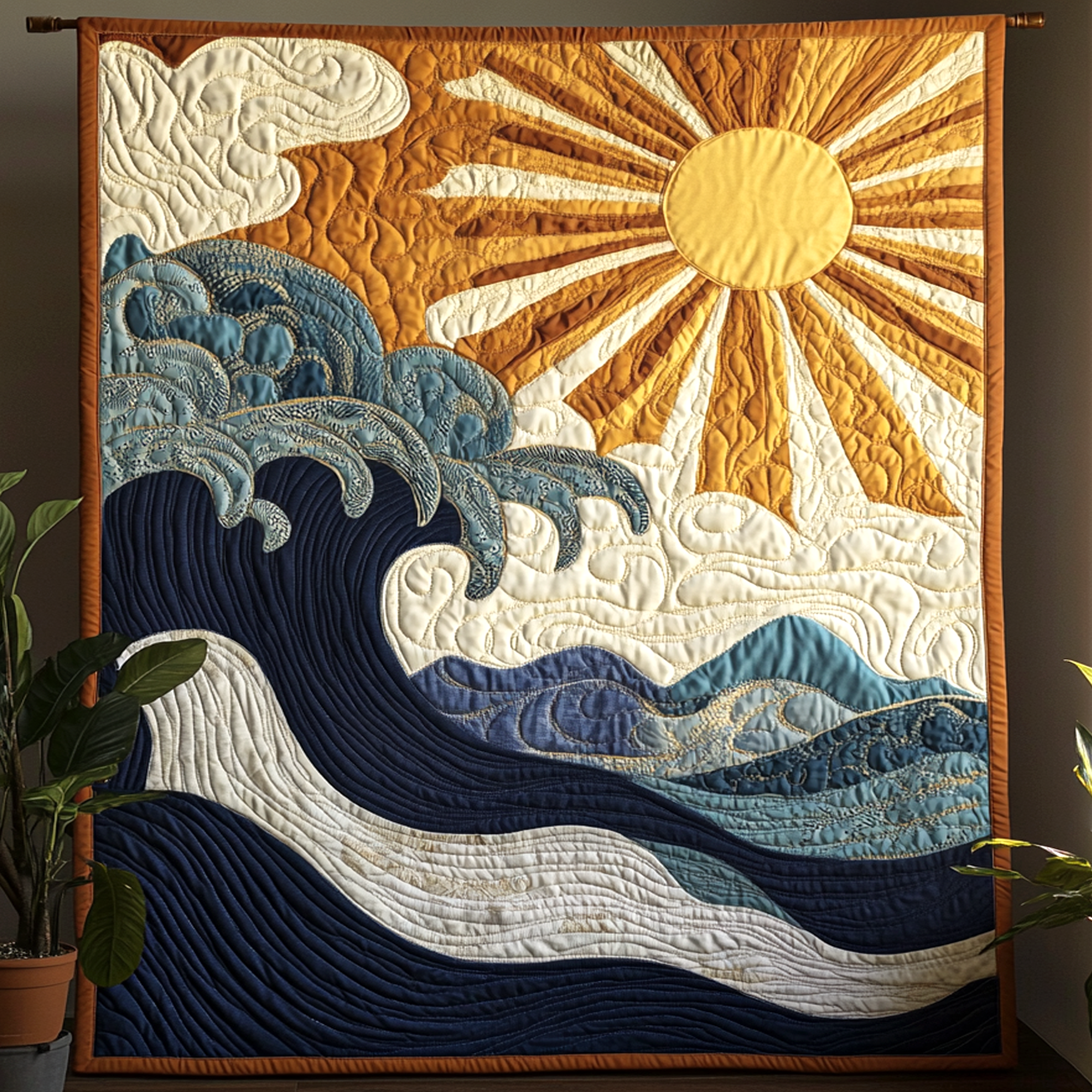 Ocean Sunrise Quilted Blanket Christmas Soft Blanket