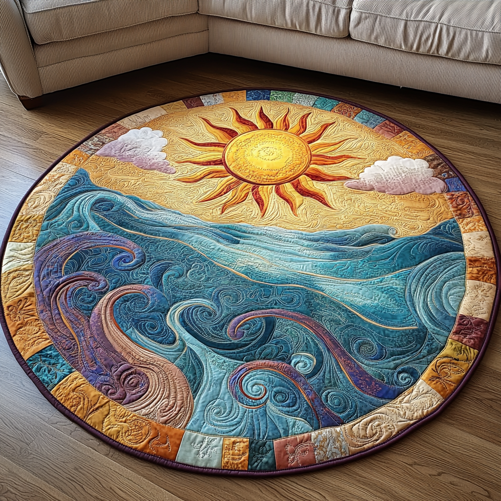 Ocean Sunrise Quilted Round Mat Unique Front Door Decor Tree Skirts For White Trees
