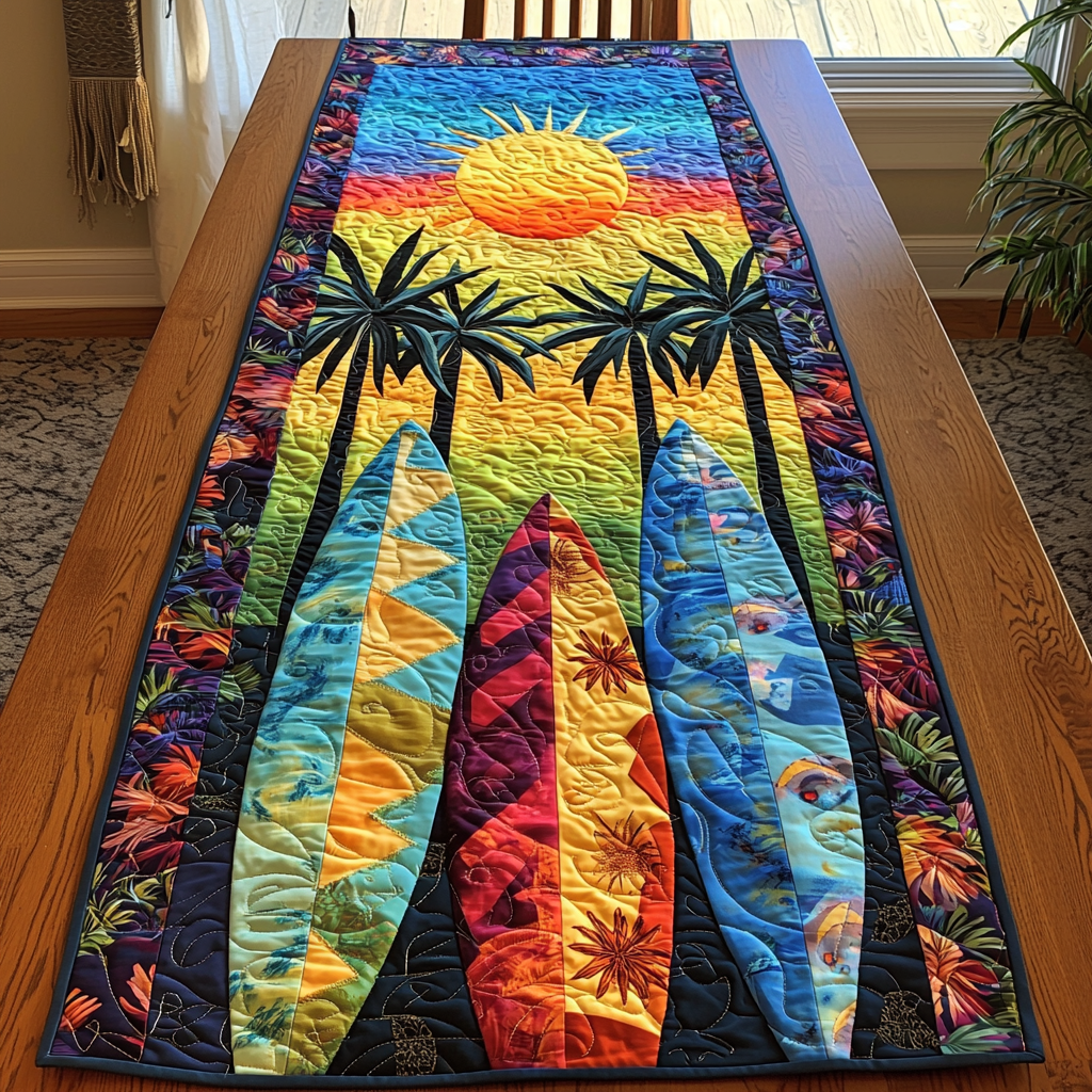 Ocean Surfboard Quilted Table Runner Coastal Style Table Runners Great Family Gifts