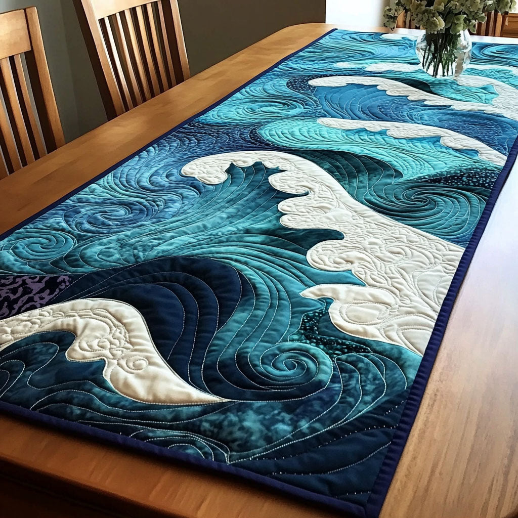 Ocean Surge Quilted Table Runner Dining Table Ideas Ocean Themed Gift