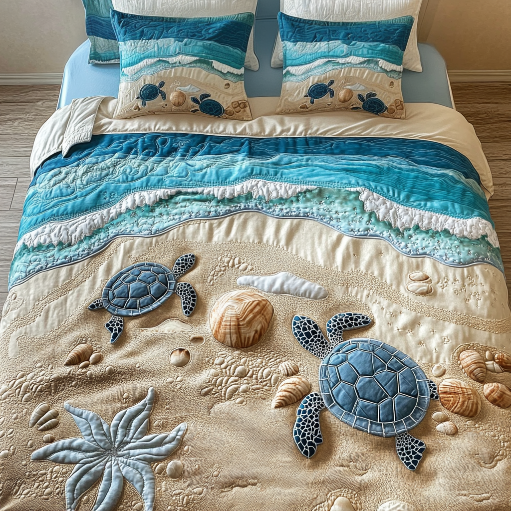 Ocean Traveler Quilted Bedding Set Unique Bed Sheet Set Sea Turtle Gifts For Mom