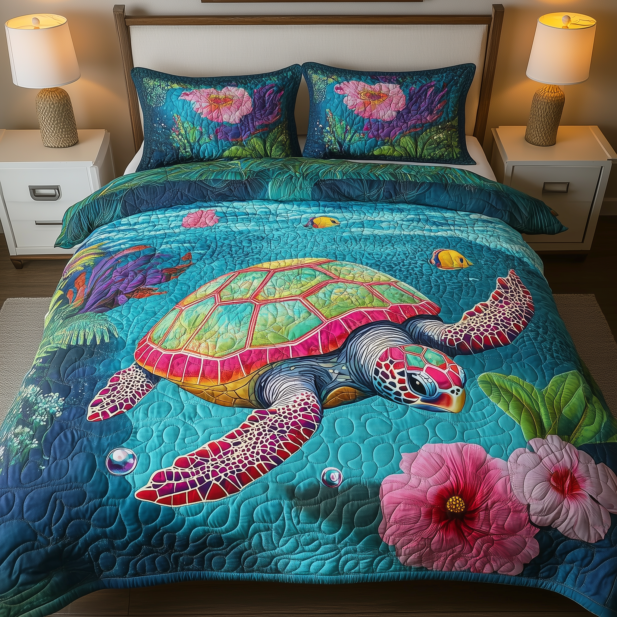Ocean Turtle 3 - Piece Quilted Bedding Set Christmas Bedding Set Christmas Gifts For Couples