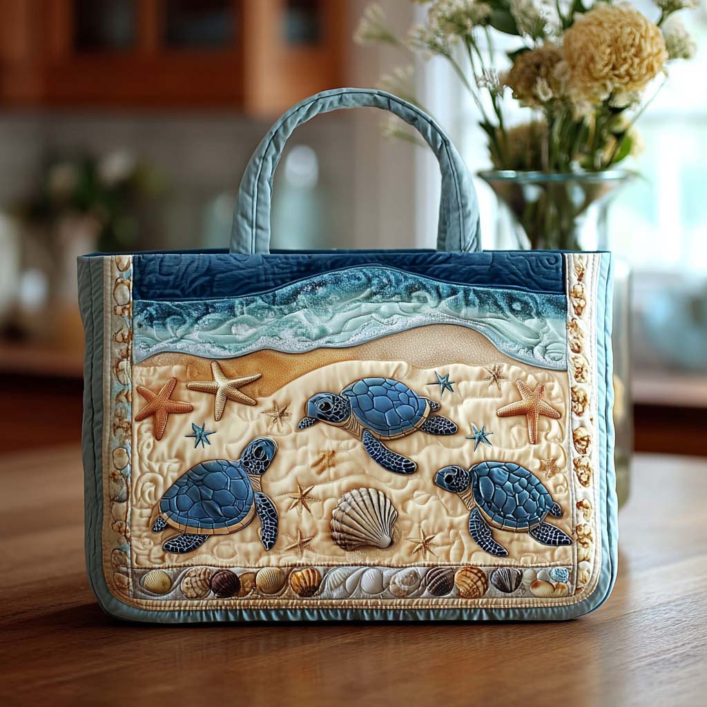 Ocean Turtle Bloom Quilted Tote Bag Beach Gifts For Friend