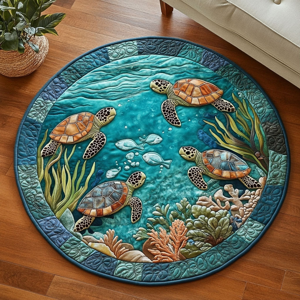 Ocean Turtle Haven Quilted Round Mat Foyer Christmas Decor Christmas Presents For Sea Turtle Lovers
