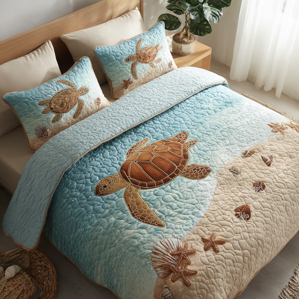 Ocean Turtle Quilted Bedding Set Bed Room Decoration Sea Turtle Gifts For Her