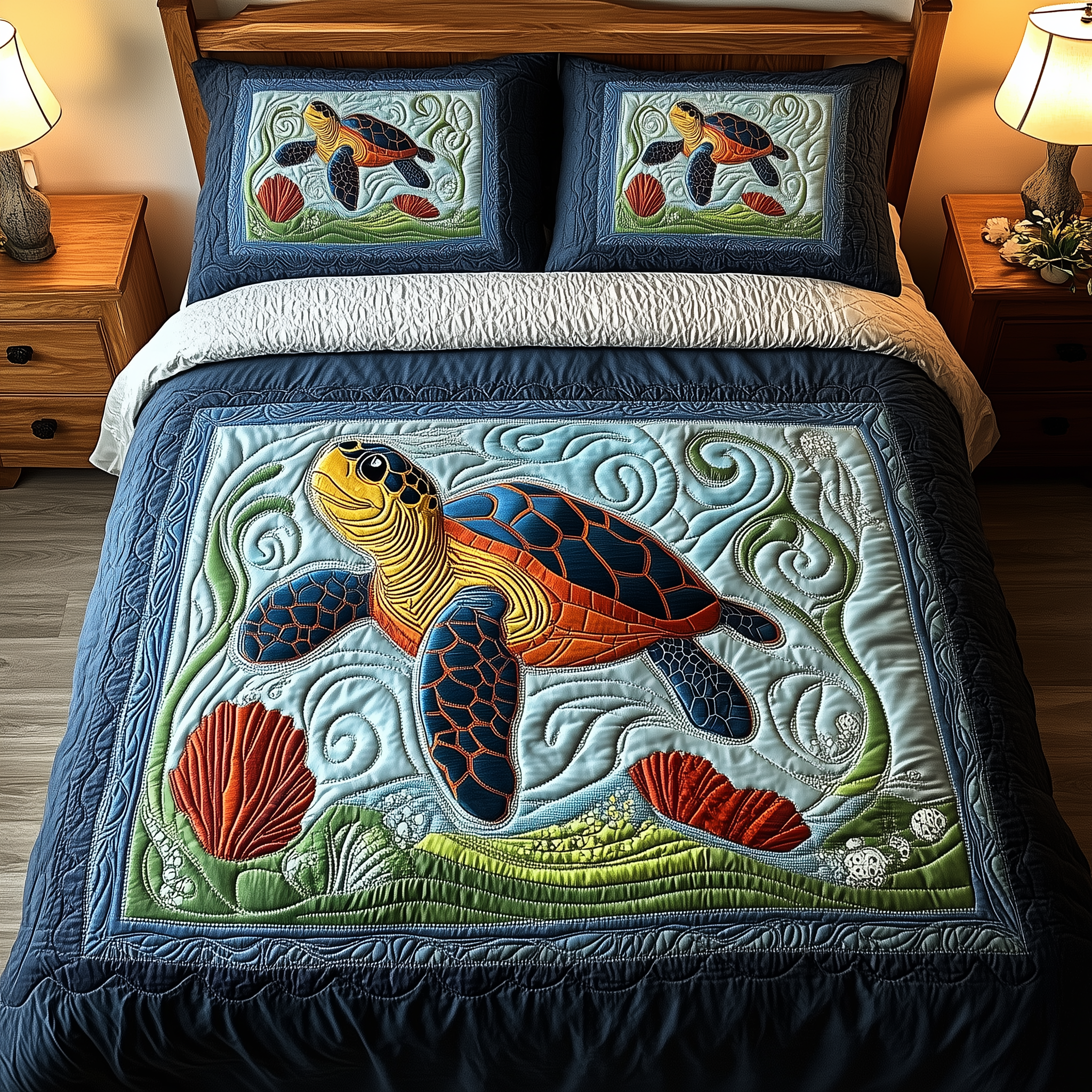 Ocean Turtle Quilted Bedding Set Christmas Bedding Set Christmas Gifts For Couples