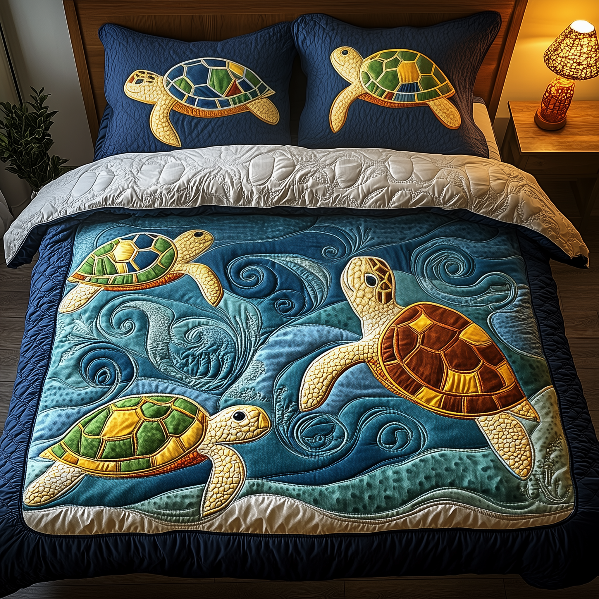 Ocean Turtle Quilted Bedding Set Christmas Bedding Set Christmas Gifts For Couples