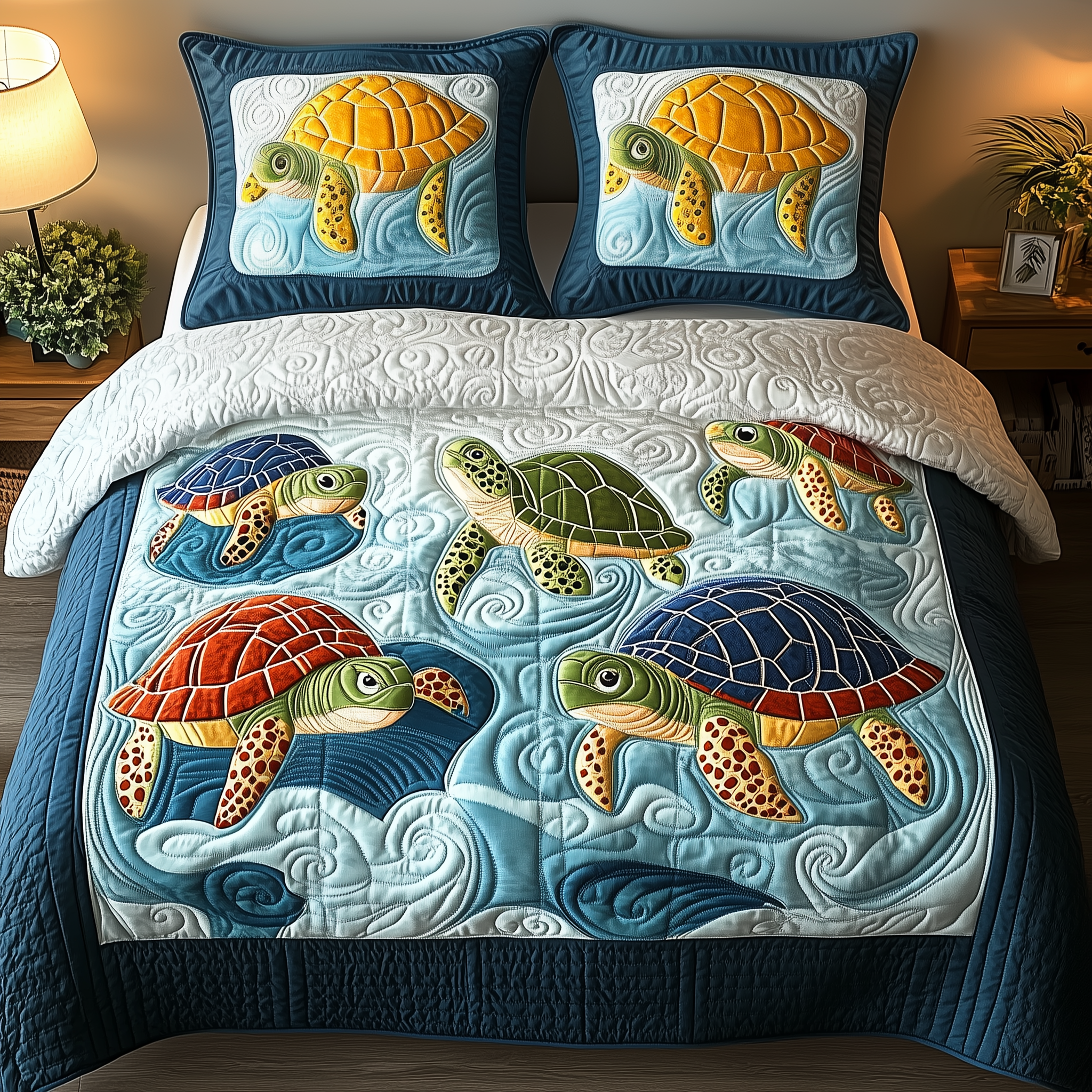 Ocean Turtle Quilted Bedding Set Christmas Bedding Set Christmas Gifts For Couples