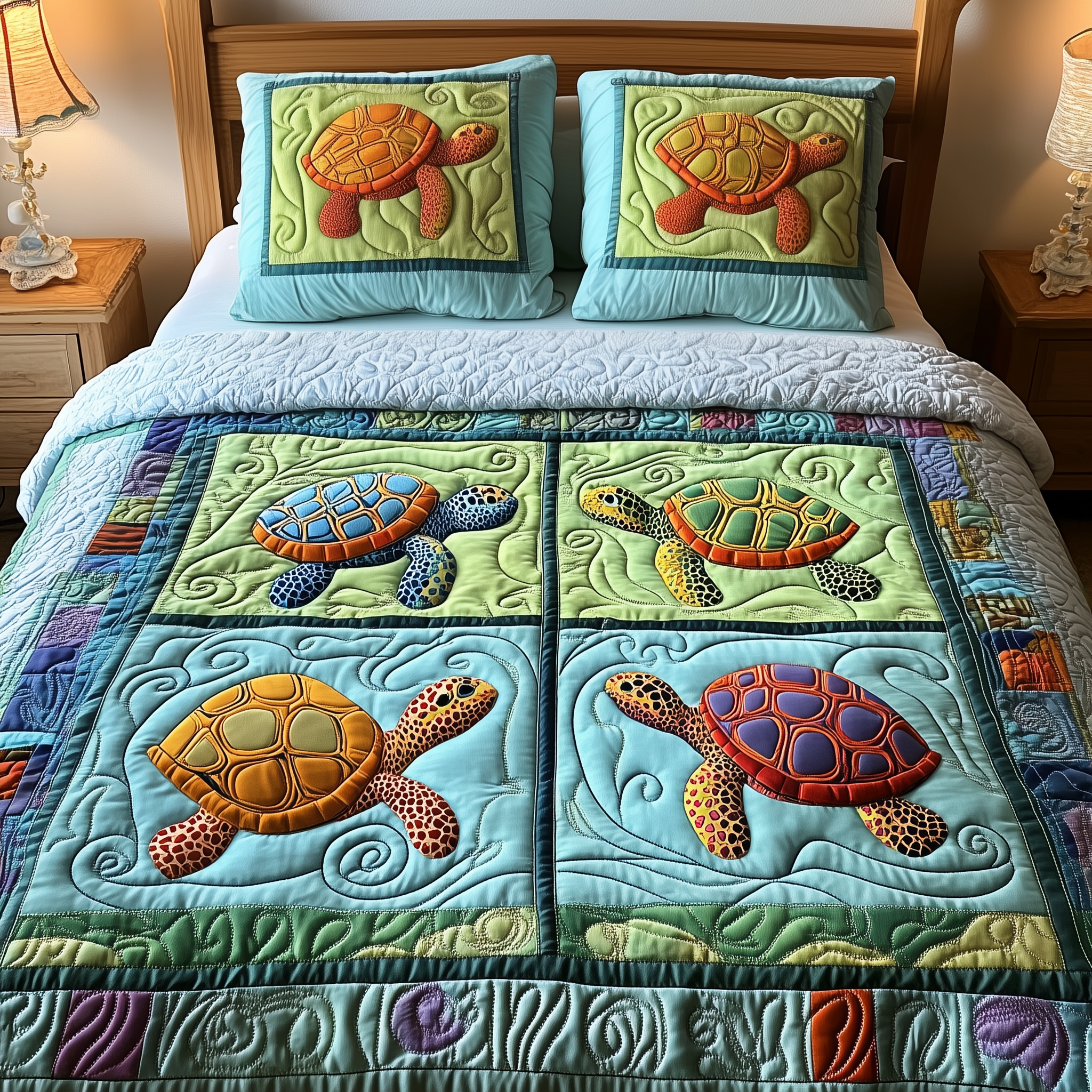 Ocean Turtle Quilted Bedding Set Christmas Bedding Set Christmas Gifts For Turtle Lovers