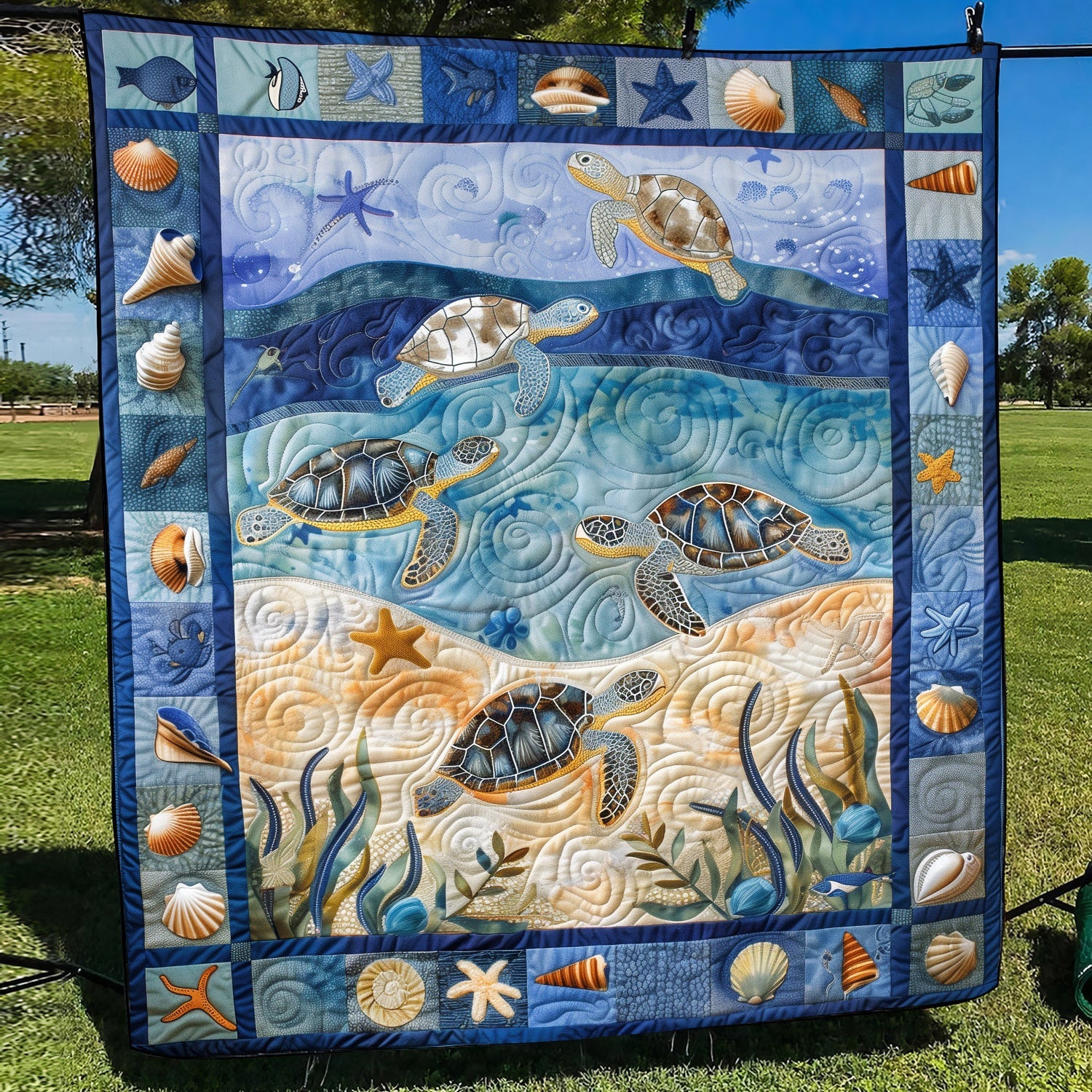 Ocean Turtle Quilted Blanket Gift For Turtle Lover