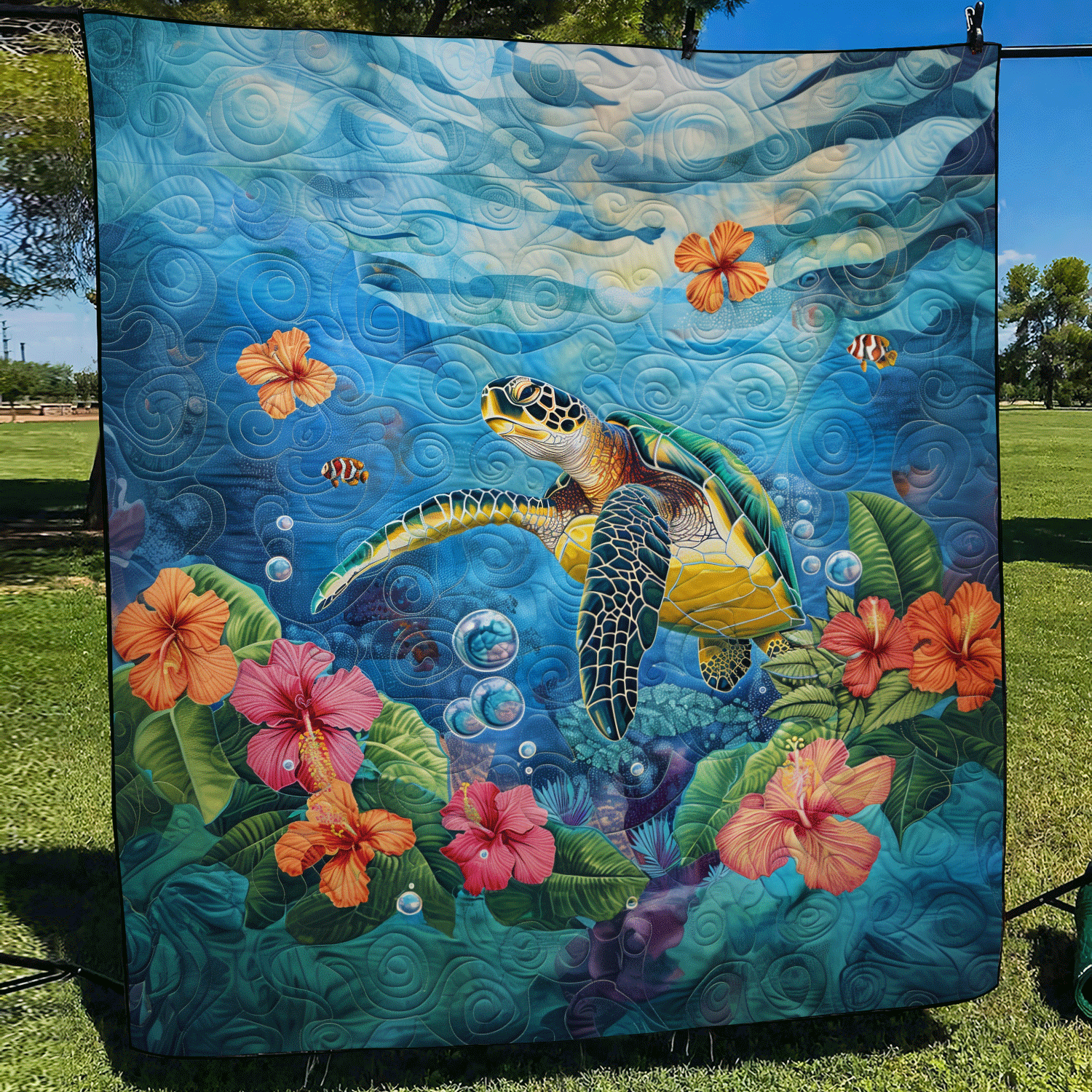 Ocean Turtle Quilted Blanket Turtle Gifts For Adults