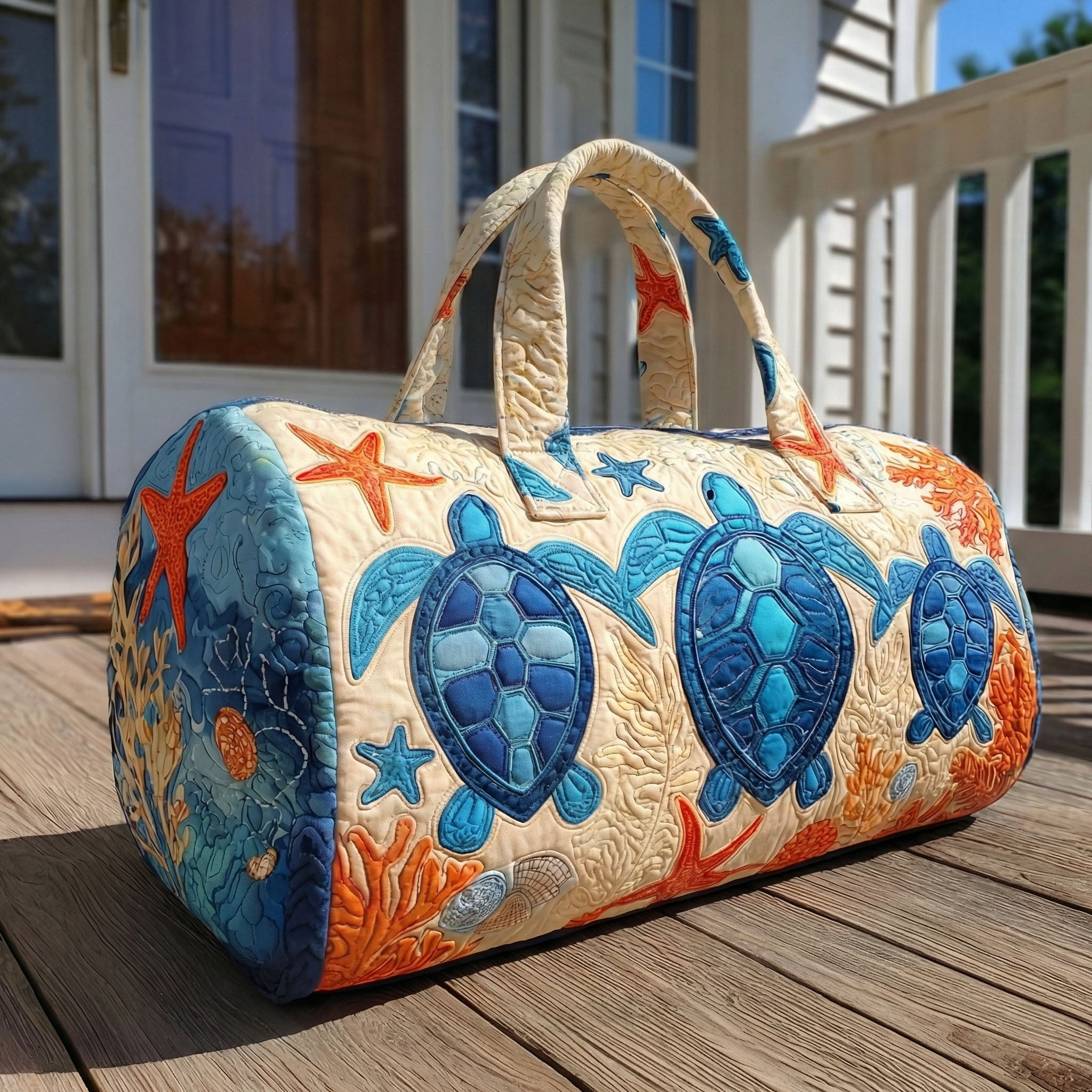 Ocean Turtle Quilted Duffle Bag Beach Travel Gear Best Gift For Turtle Lovers