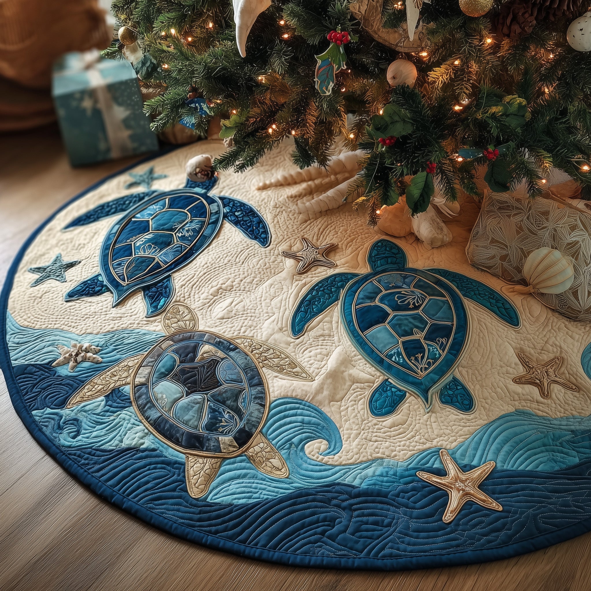 Ocean Turtle Quilted Tree Skirt Lovely Gift Merch For Couples