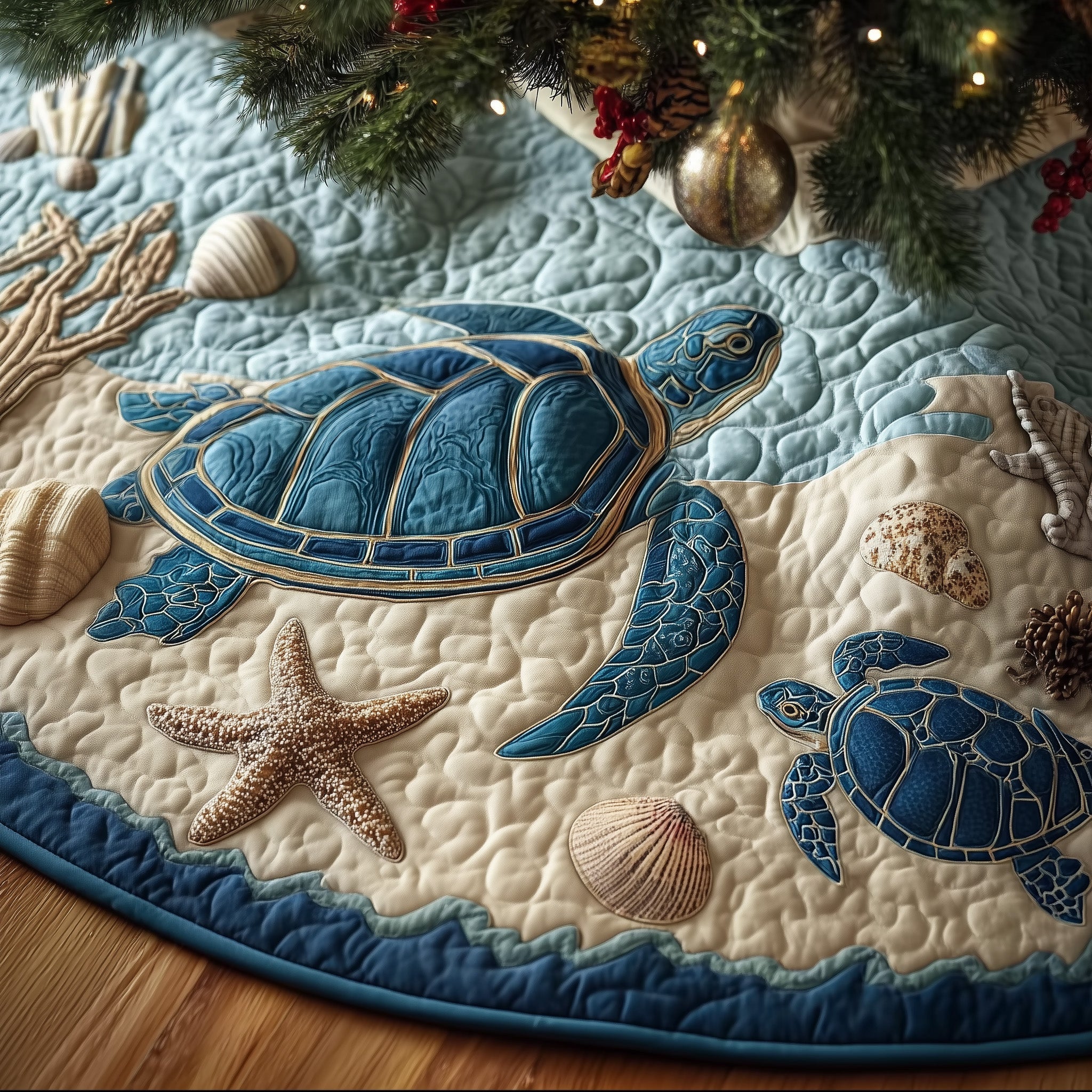Ocean Turtle Quilted Tree Skirt Thoughtful Gift Merch For Dad