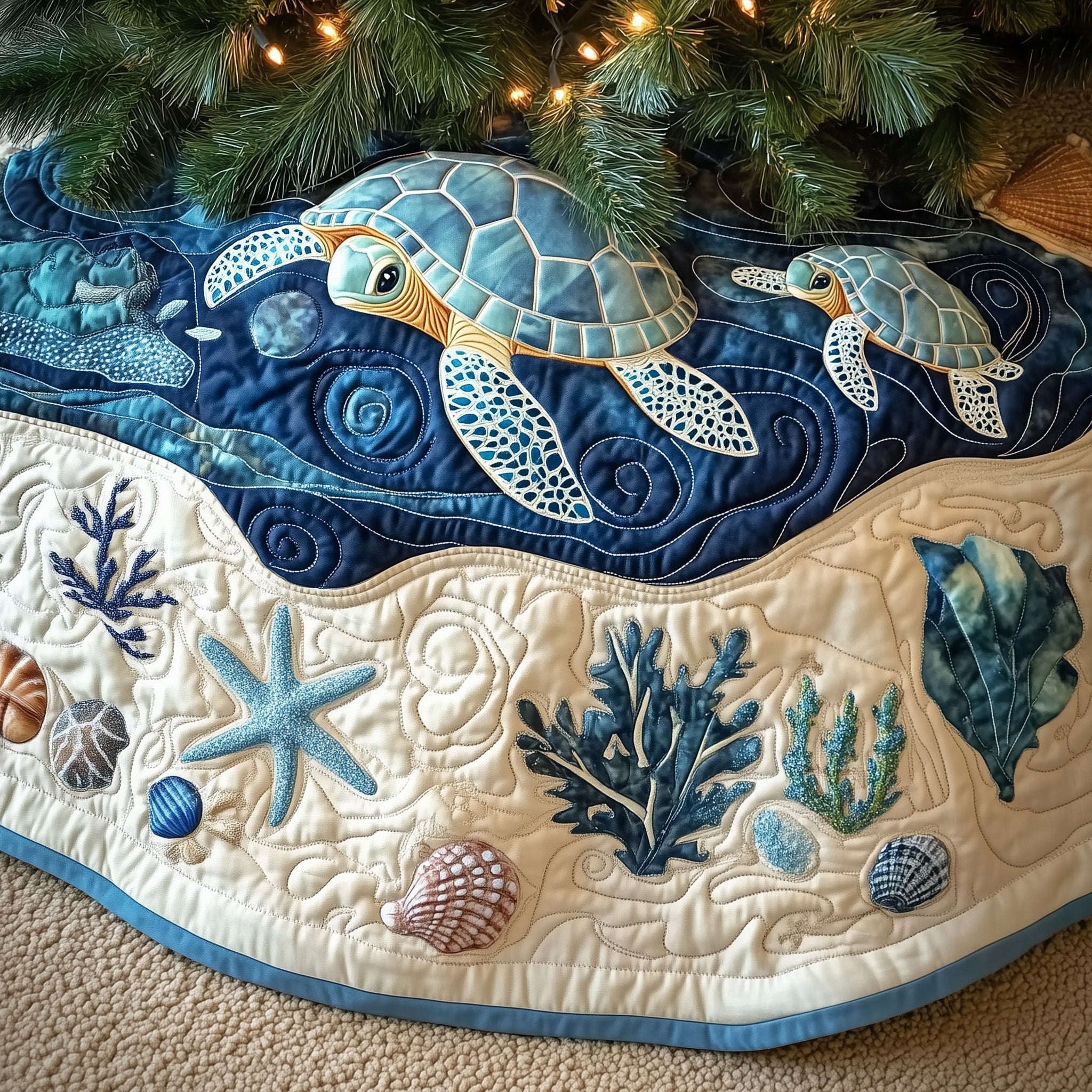 Ocean Turtle Quilted Tree Skirt Unique Gift Merch For Friends