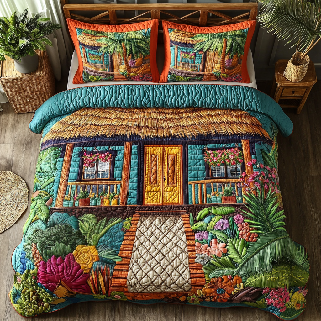 Ocean View Quilted Bedding Set Cozy Comforter Set for Winter Warmth