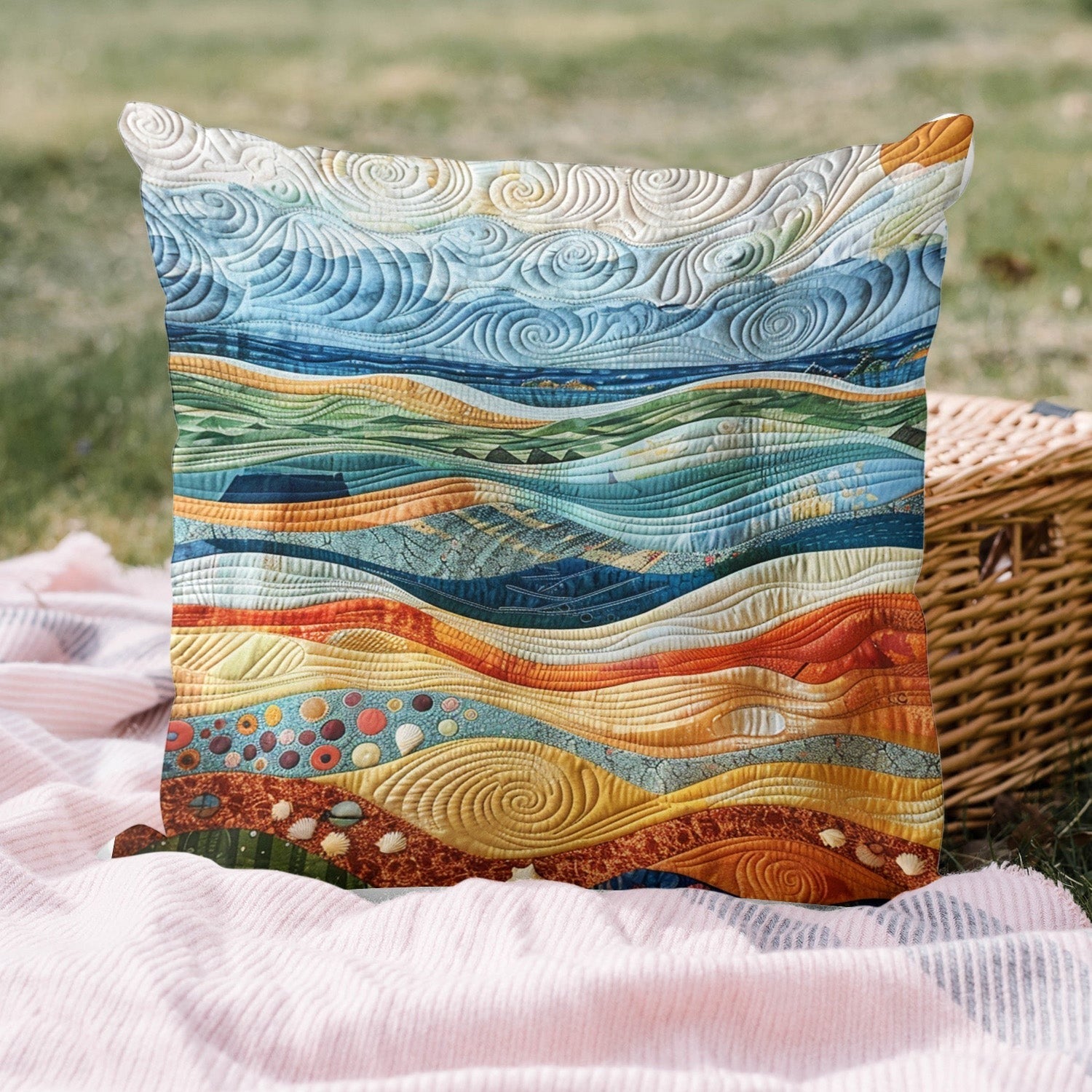 Ocean Voyage Quilted Pillow Case Boho Style Natural Home Decor Cool Gifts For Friends