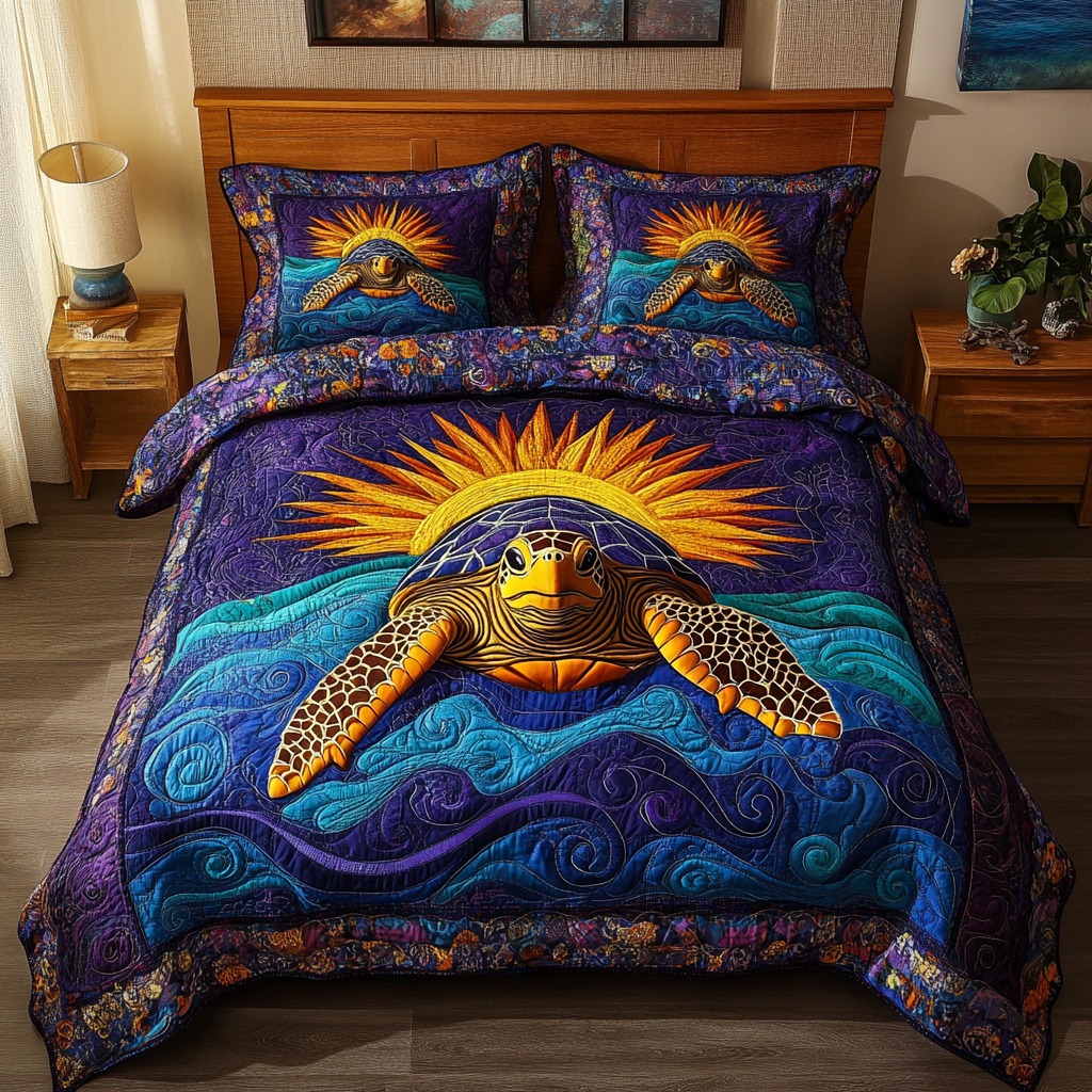 Ocean Voyager Quilted Bedding Set Bed Decorations Gift Ideas For Sea Turtle Lovers
