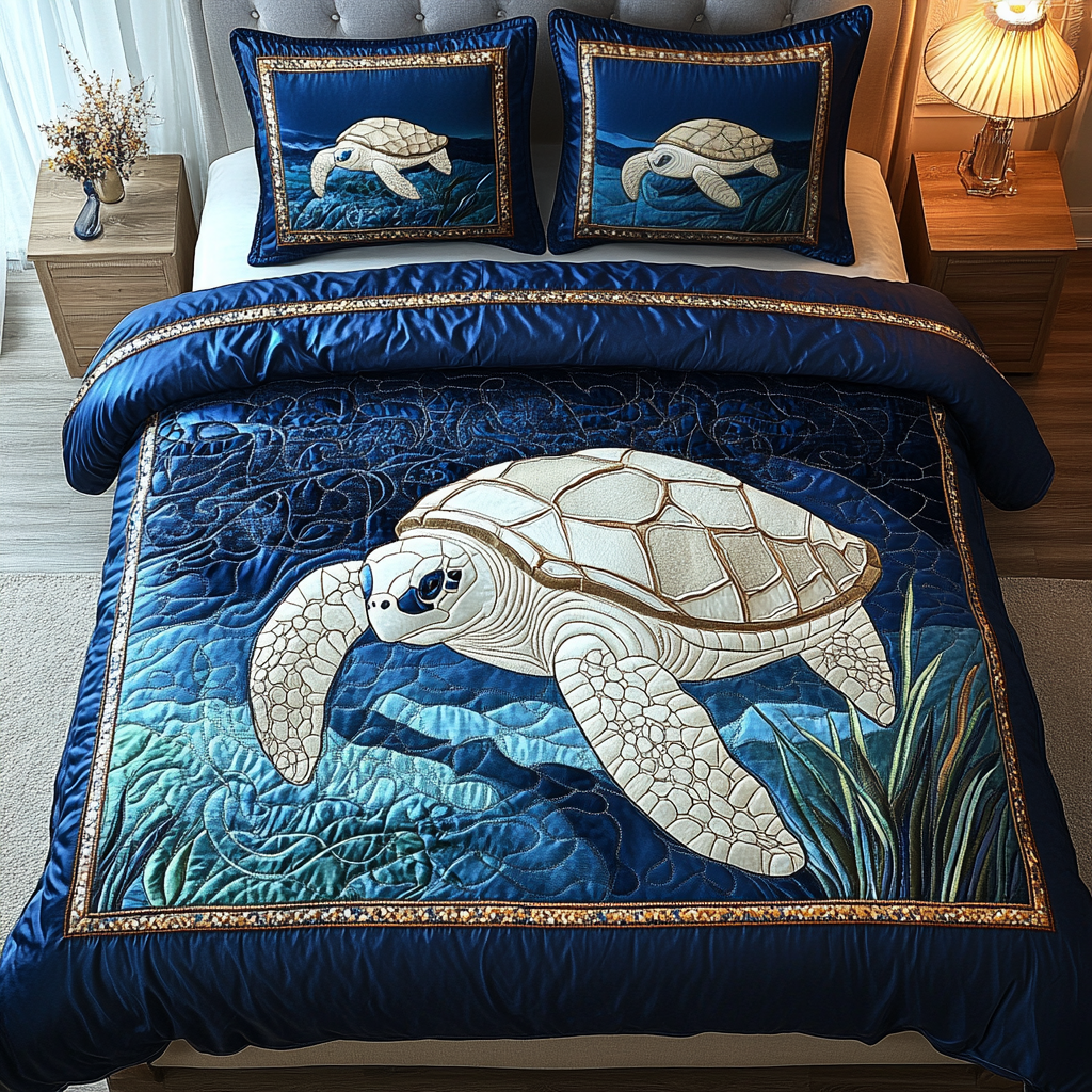 Ocean Voyager Quilted Bedding Set Best Bed Sheet Set Unique Sea Turtle Gifts