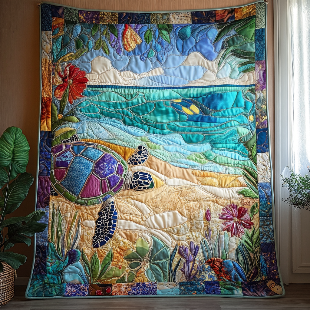Ocean Voyager Quilted Blanket Winter Decor Blanket Turtle Gift Ideas