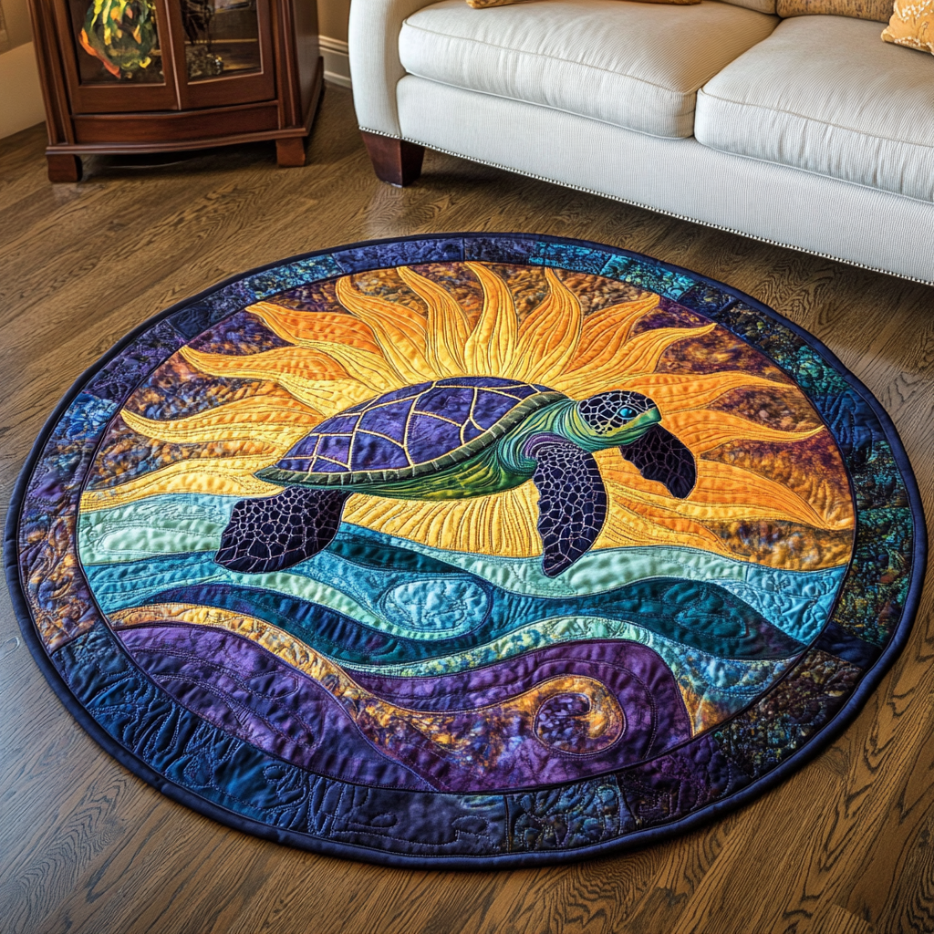 Ocean Voyager Quilted Round Mat Christmas Entryway Decor Gifts For People Who Loves Sea Turtle