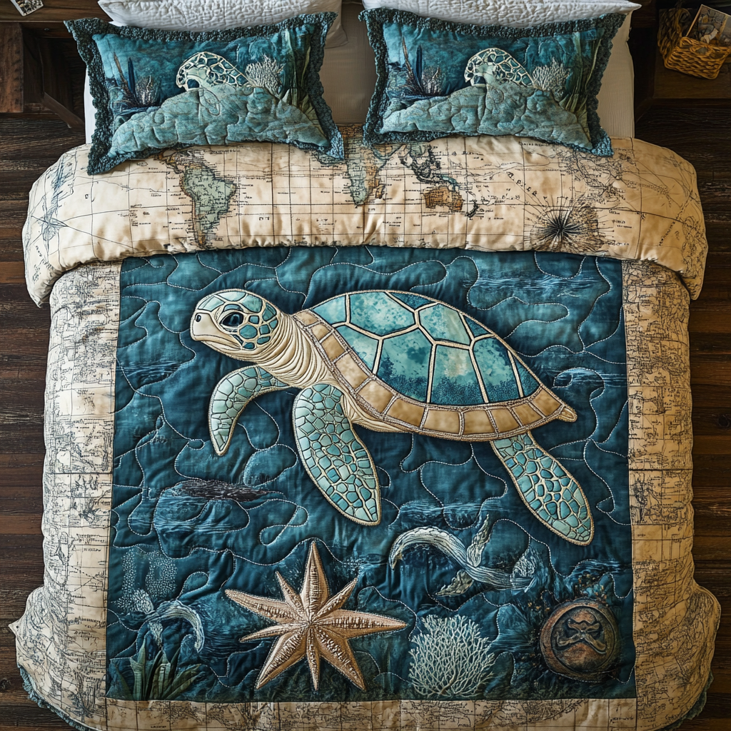 Ocean Wanderer Quilted Bedding Set Bed Decorations Sea Turtle Themed Gifts