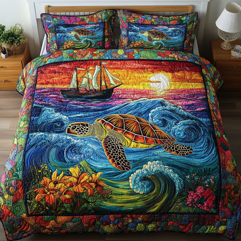 Ocean Wanderer Quilted Bedding Set Cozy Bedroom Decor Sea Turtle Gifts For Mom