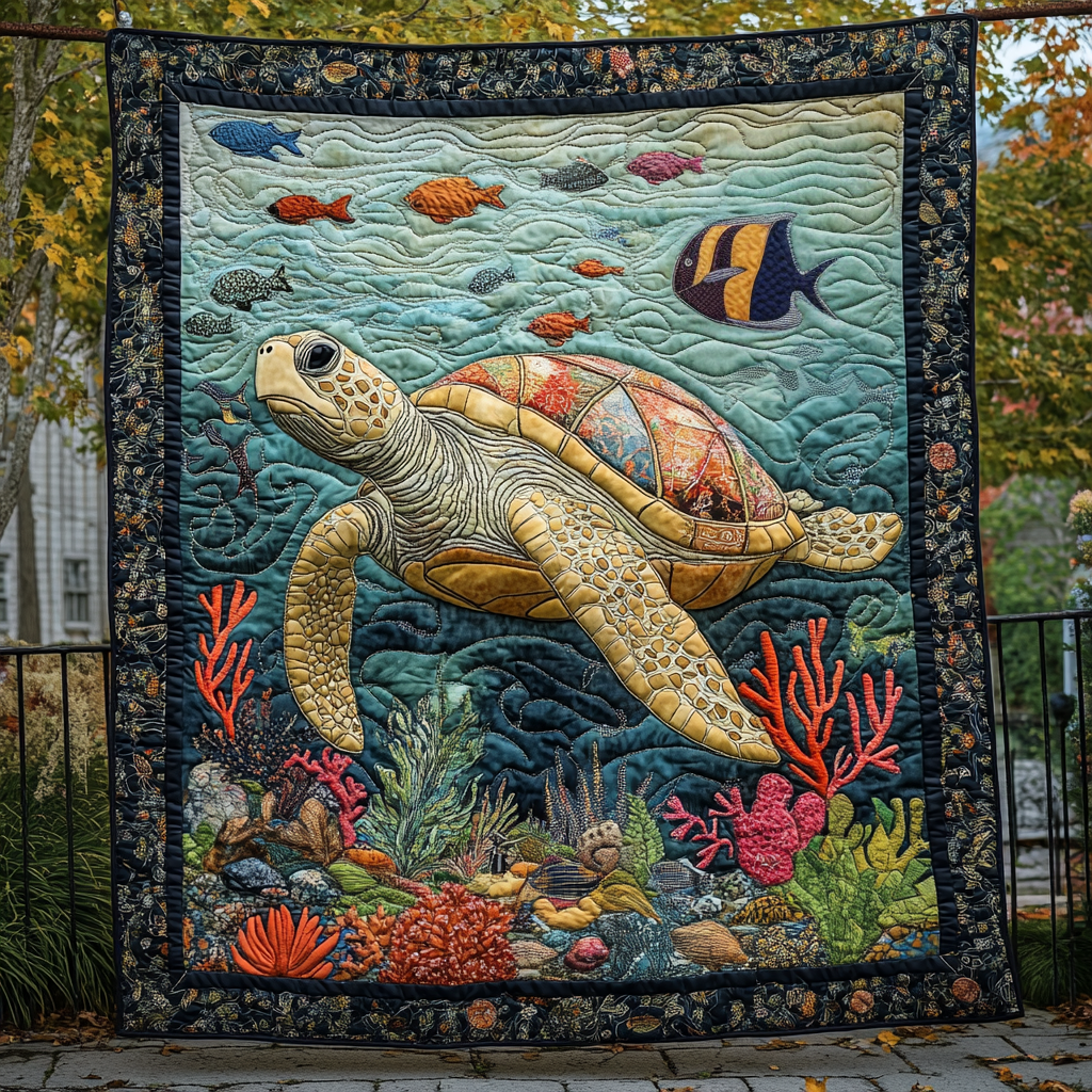 Ocean Wanderer Quilted Blanket Presents For Turtle Lovers