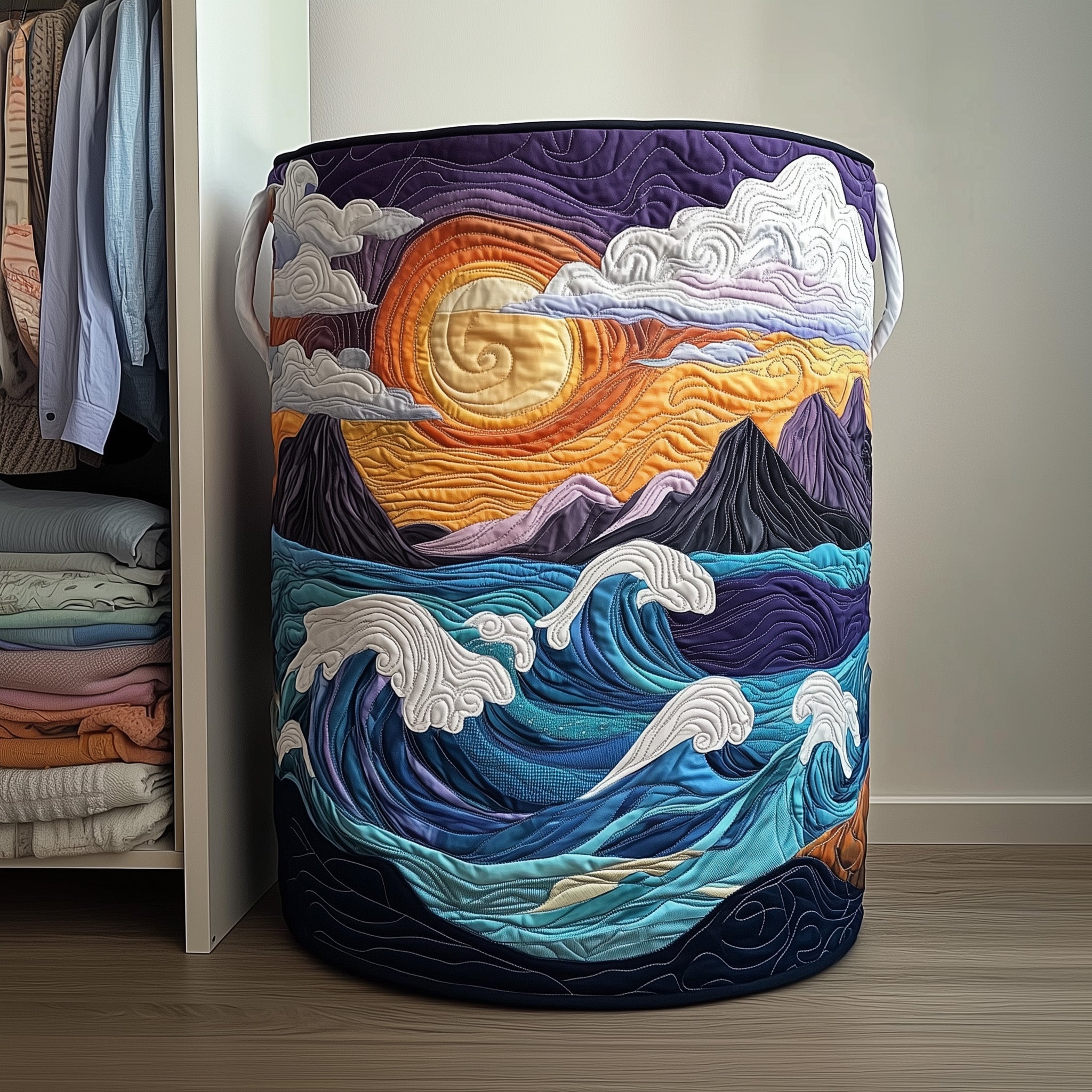 Ocean Wave Quilted Laundry Basket Gifts For An Ocean Lover