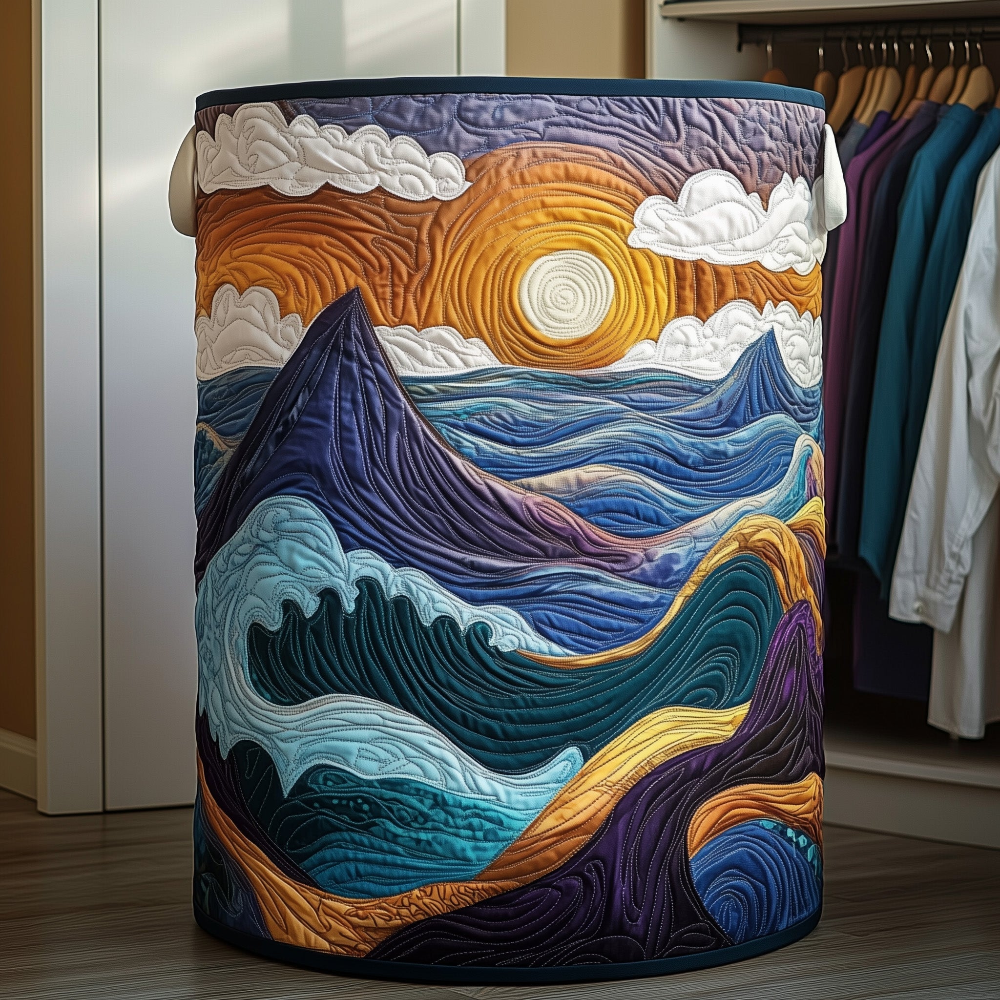 Ocean Wave Quilted Laundry Basket Presents For Ocean Lovers