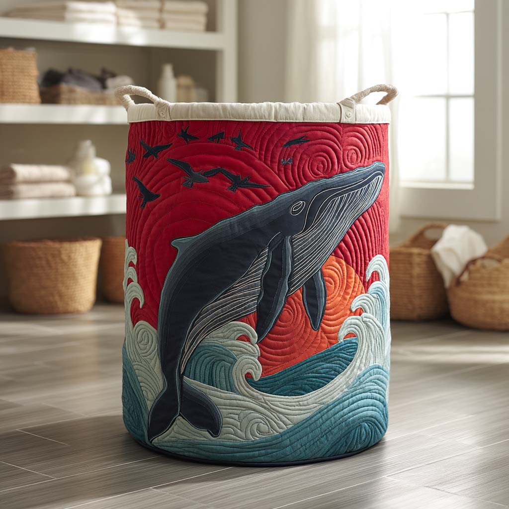 Ocean Wave Whale Quilted Laundry Basket Spring Merch Pick