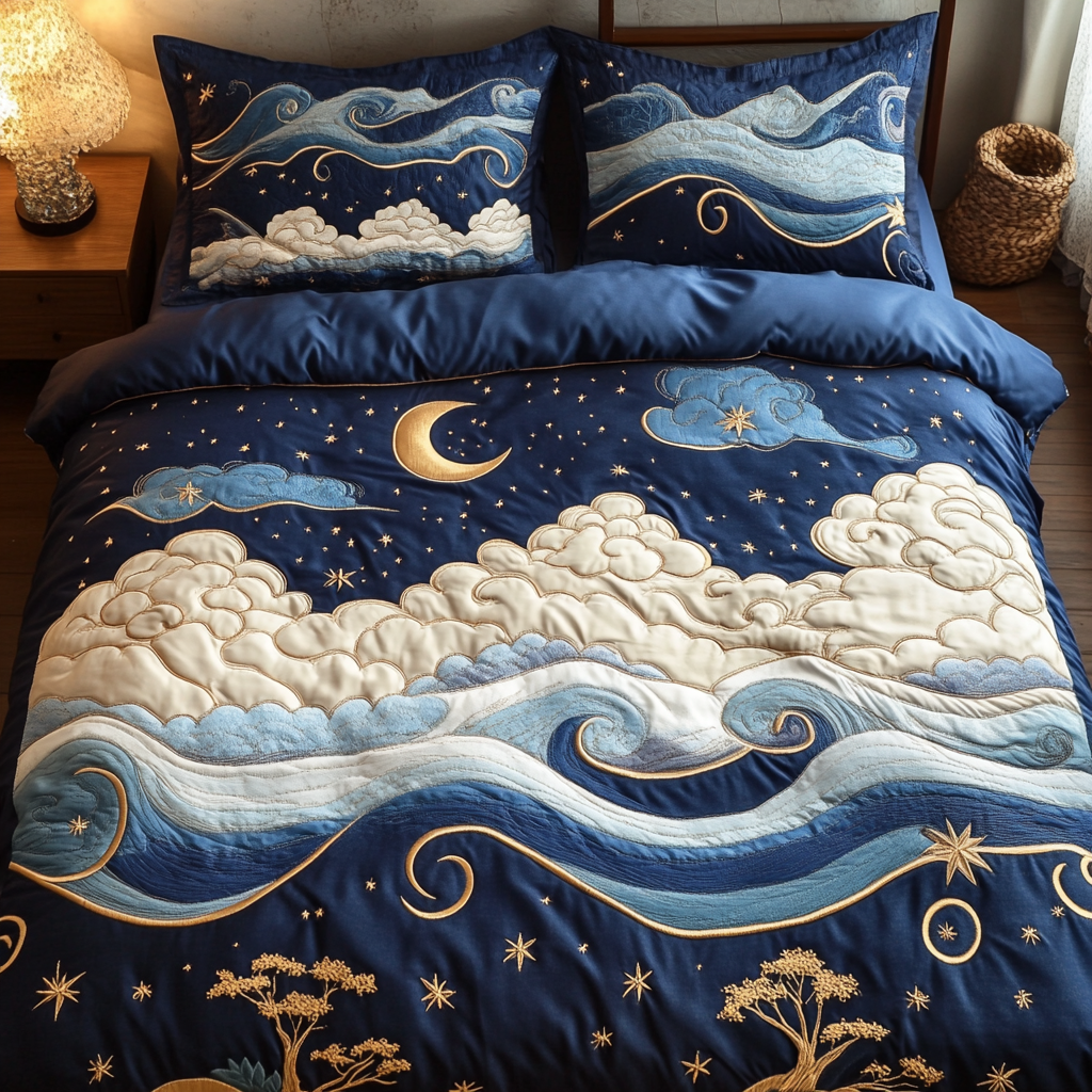 Ocean Waves Quilted Bedding Set Bed Decor Gifts For A Surfer Dude