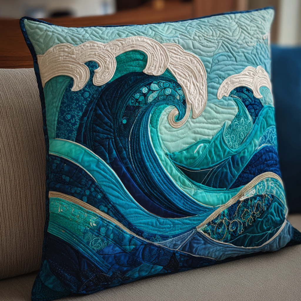 Ocean Waves Quilted Pillow Case Throw Pillow Cases Best Gifts For Ocean Lovers